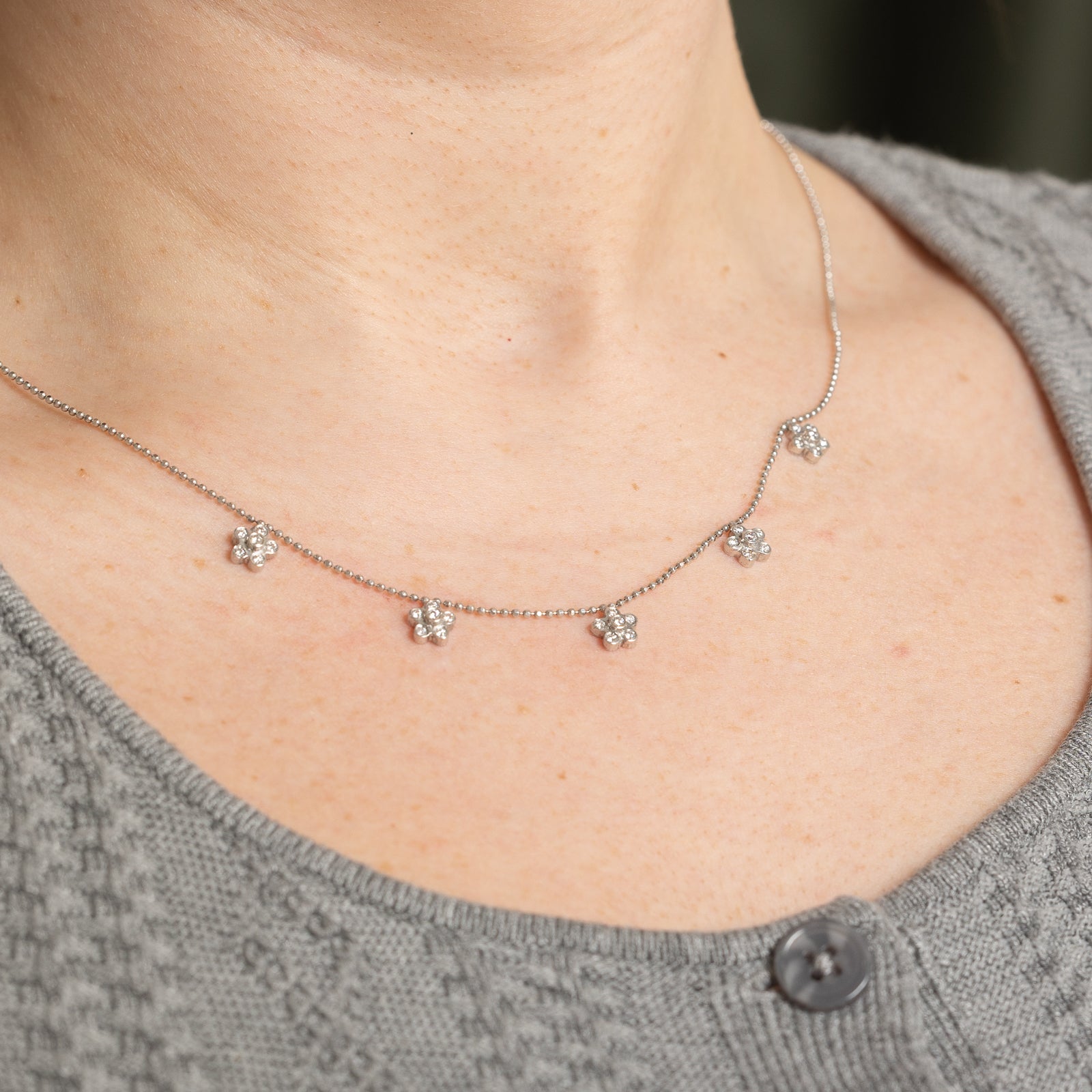 Diamond Flower Necklace - 0.35ctw Genuine Diamond Pendant - 17 Inch Sterling Silver Chain - Elegant Jewelry Gift for Women - Perfect for Weddings, Anniversaries & Special Occasions