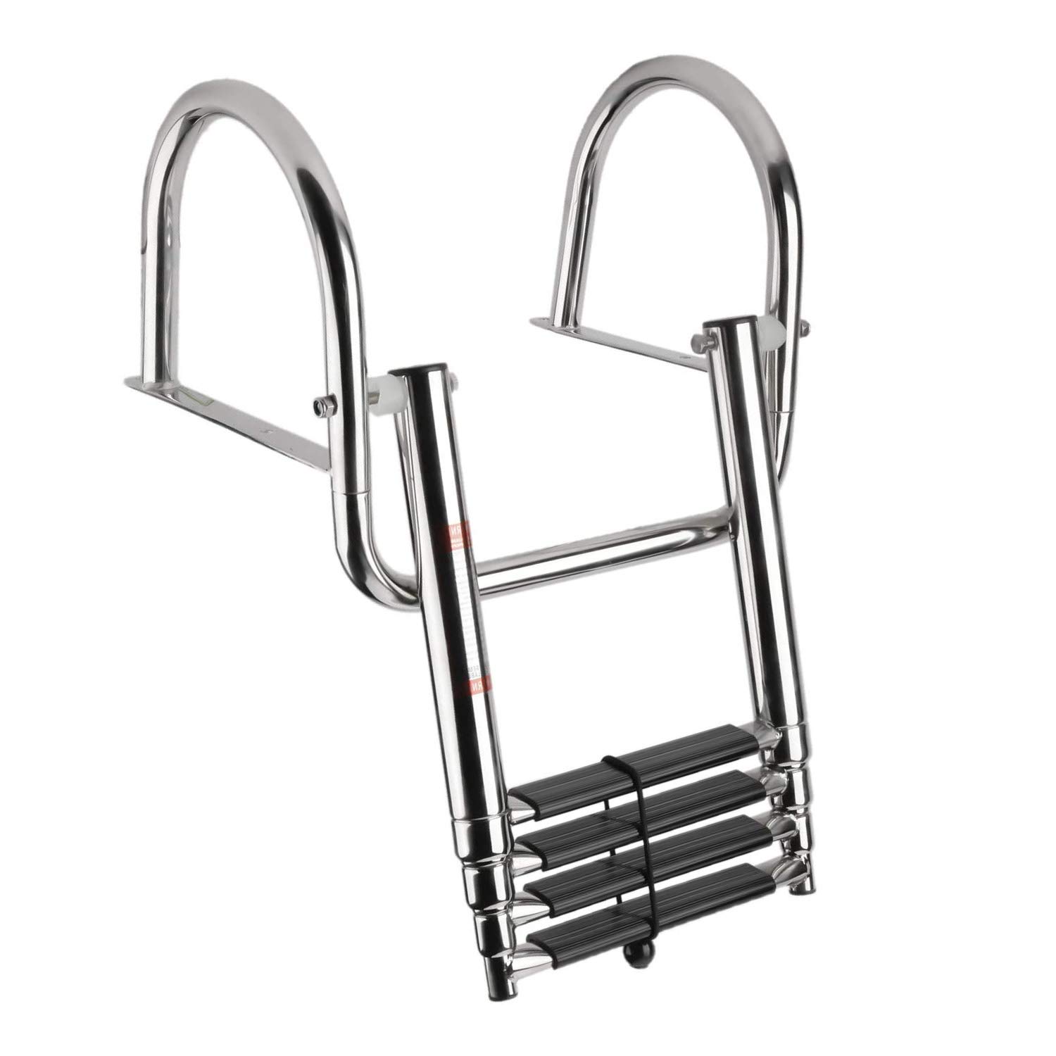 NovelBee 4-Step Telescoping Stainless Steel Boat Ladder - Folding Marine Ladder for Inboard Boats, Yachts, Docks & Swimming Pools | Heavy-Duty Waterproof Design for Easy Boarding & Water Access