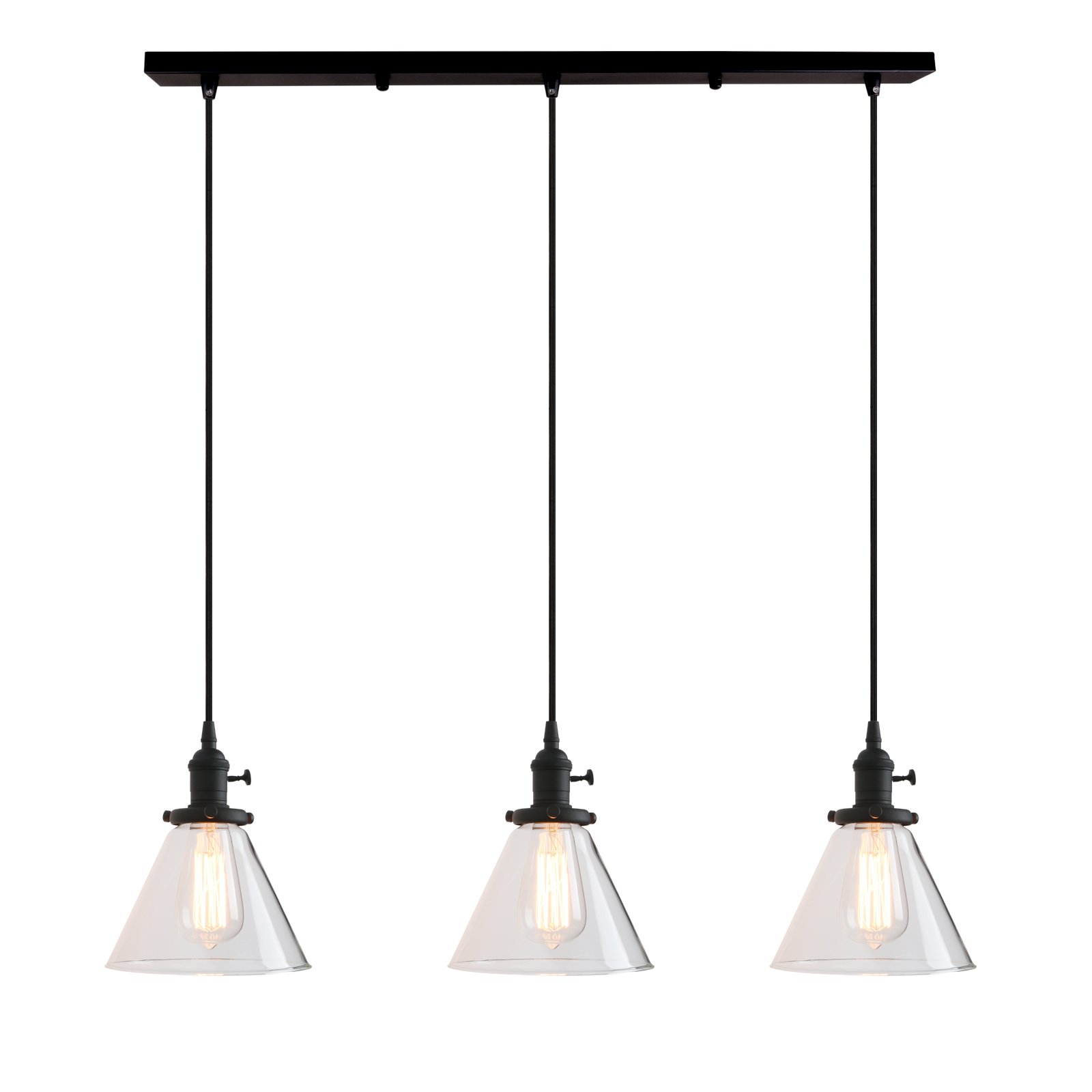 Vintage Rustic Industrial 3-Light Kitchen Island Chandelier - Triple Head Pendant Ceiling Light with Clear Glass Shade for Farmhouse, Dining Room & Restaurant Decor (Black)