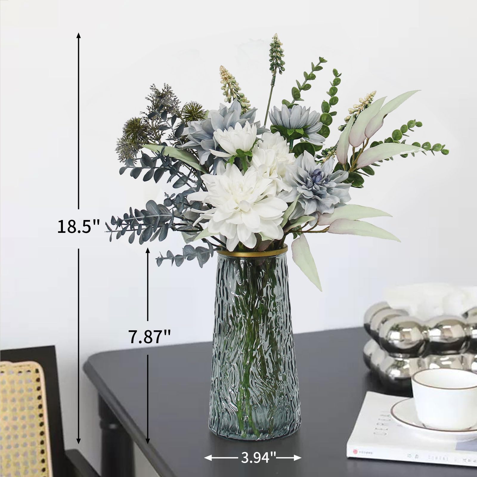 Premium Artificial Flowers in Vase - Elegant Faux Floral Centerpiece for Dining Table, Coffee Table & Kitchen Decor - Perfect Home Decor for Living Room, Wedding & Office
