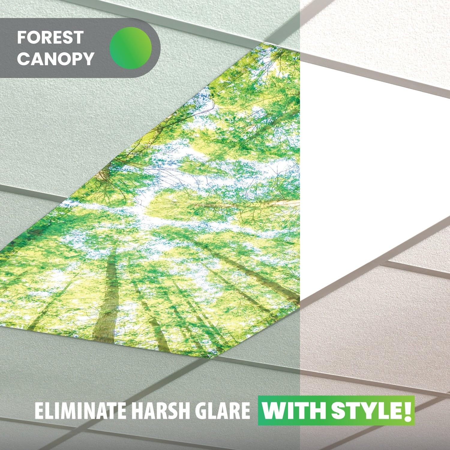 ShadeOn 2x4 ft Magnetic Fluorescent Light Covers for Ceiling Lights (8-Pack) - Office & Classroom Lighting Solution - Forest Canopy Design - Reduce Glare & Eye Strain for Better Work & Study Environment