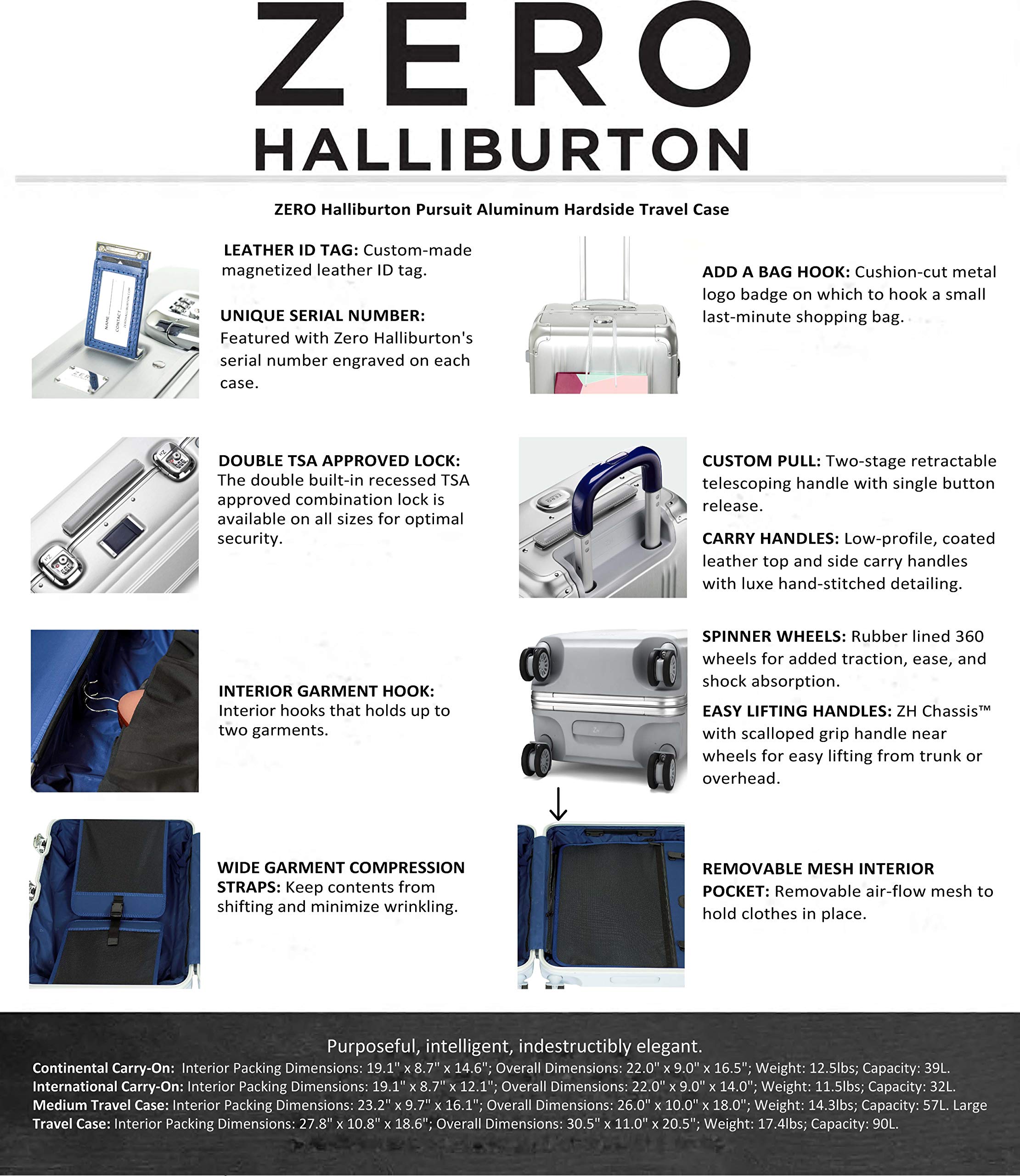 ZERO Halliburton Pursuit Aluminum Hardside Carry-On Luggage - Durable Lightweight Suitcase for Business Travel & Weekend Getaways