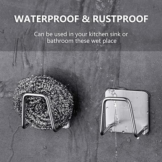 Premium Rustproof & Waterproof Kitchen Sink Caddy - 2 Pack Adhesive Sponge Holder for Dish Scrubber | Organize Sink Accessories | Perfect for Kitchen, Bathroom & RV Use