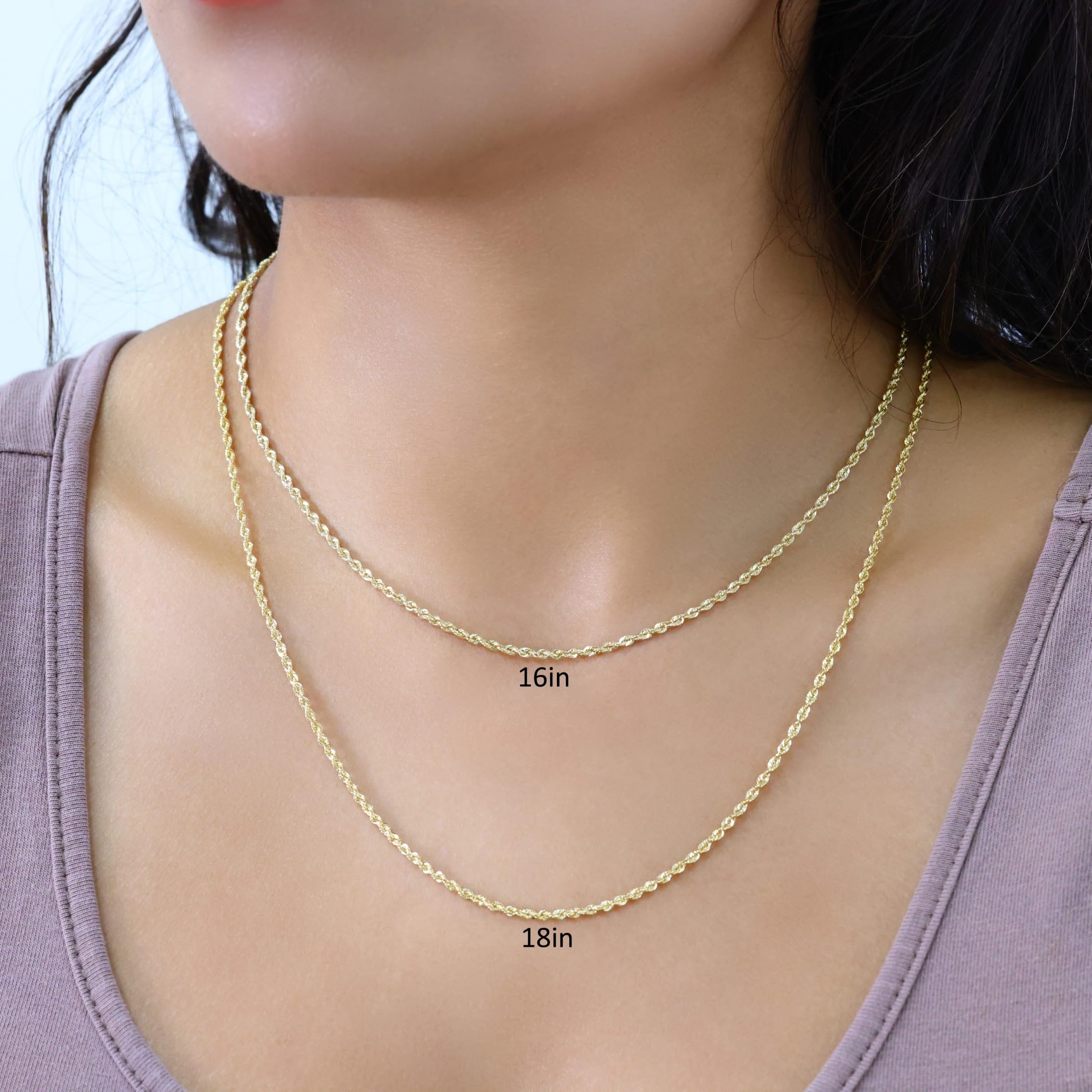 10K Real Yellow Gold 2mm Rope Chain Necklace - Diamond Cut Lightweight Italian Jewelry for Men & Women (16