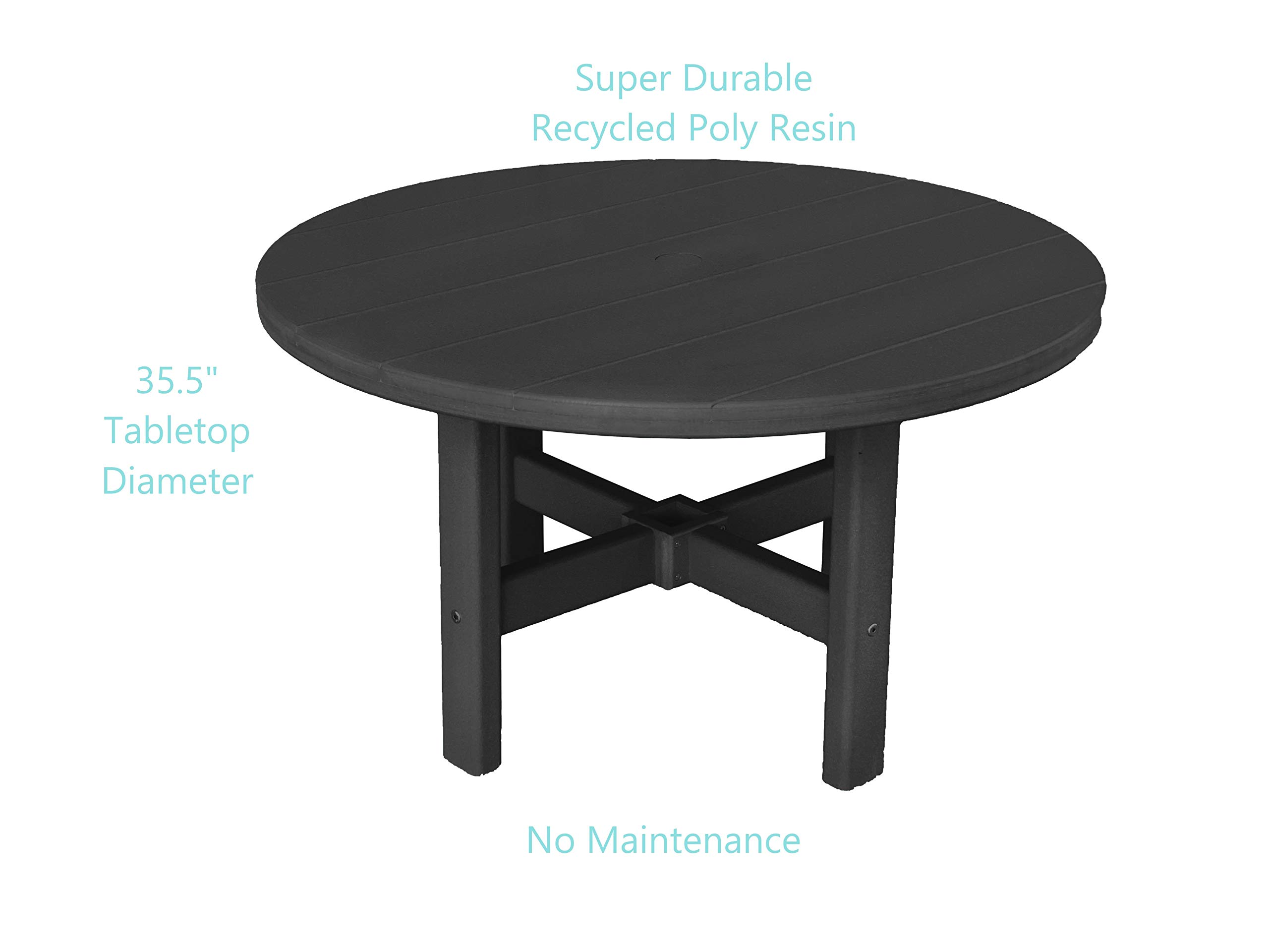 Phat Tommy Round Outdoor Coffee Table - Durable Poly Resin All-Weather Patio Furniture - Small Black Garden Table for Backyard, Poolside & Deck Use