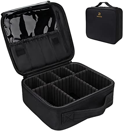 NH Fashion Hub Travel Makeup Case Organizer - Portable Storage for Cosmetics & Brushes (Black) - Perfect for Artists & Travel