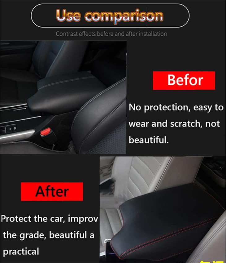 Premium Leather Center Console Cover Armrest Pad for Honda Accord 2013-2017 (9th Gen) - Red Stitching, Comfortable Car Interior Accessory, Protects & Enhances Driving Experience