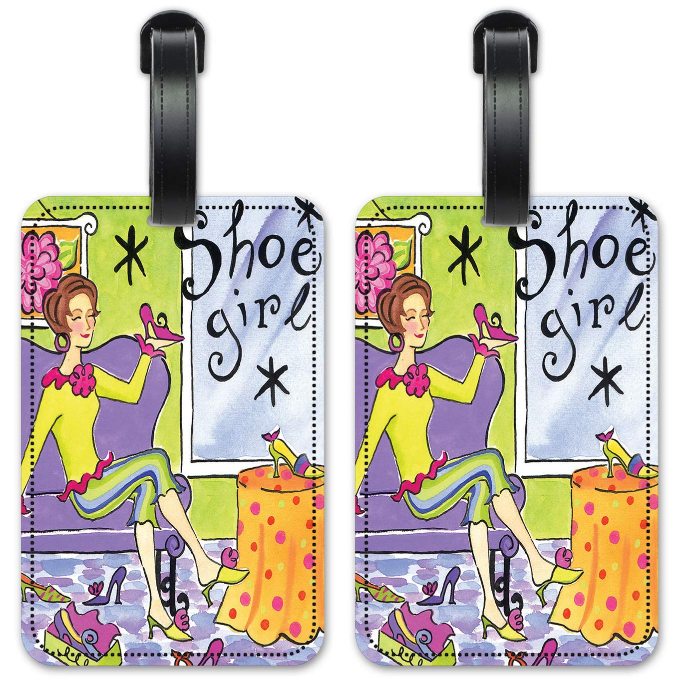 Girl's Shoe Luggage ID Tags - 2-Pack Personalized Suitcase Identification Cards for Travel - Perfect for Kids & Women's Backpacks, Carry-Ons & Checked Bags