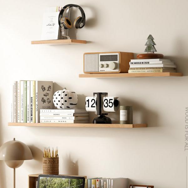 Solid Oak & Black Walnut Wood Wall Shelf - Rustic Bookcase for Home & Office - Perfect for Displaying Books, Decor & Plants in Living Room, Bedroom or Study