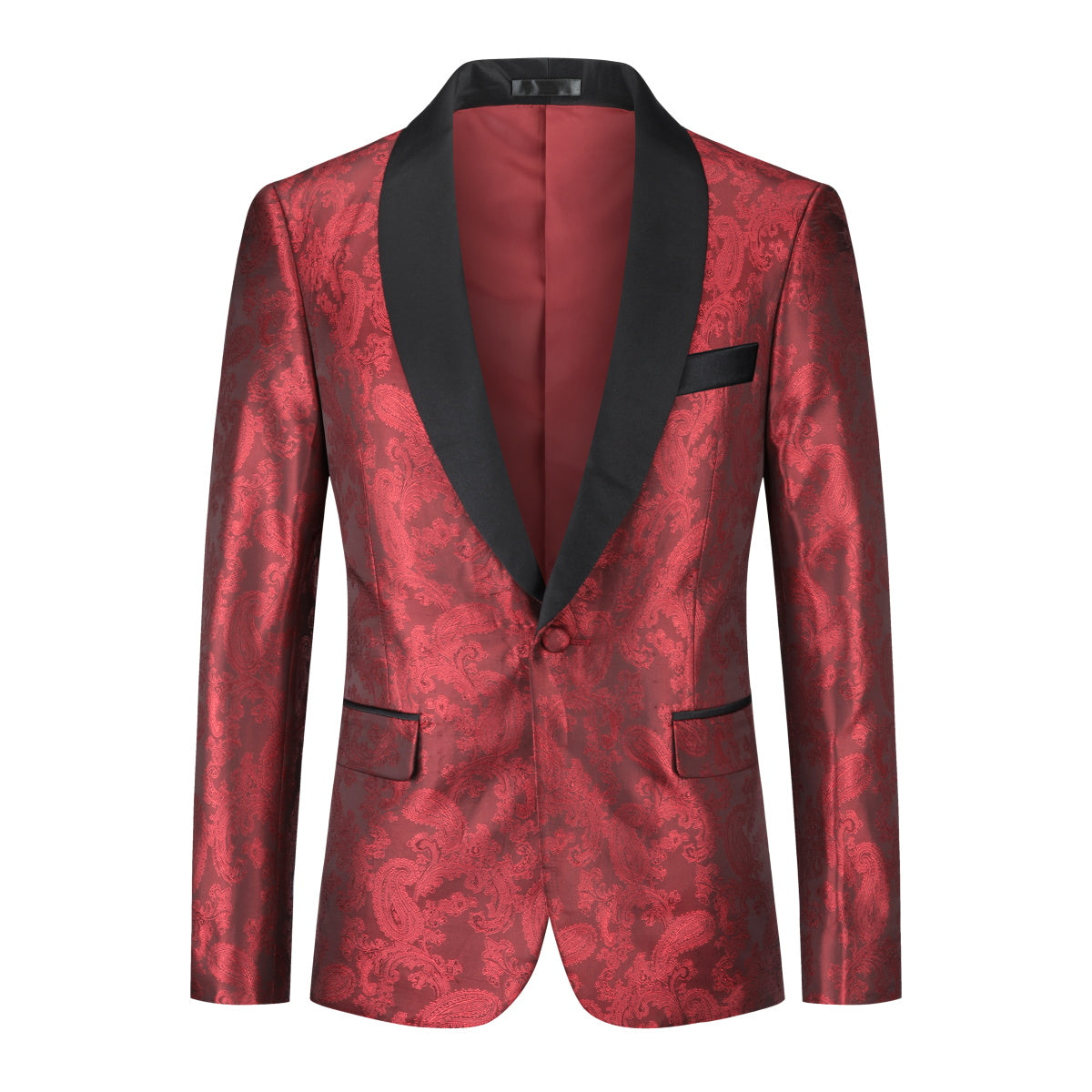 One Button Print Slim Fit Casual Blazer for Men - Red Business Casual Jacket for Office, Dating & Special Occasions