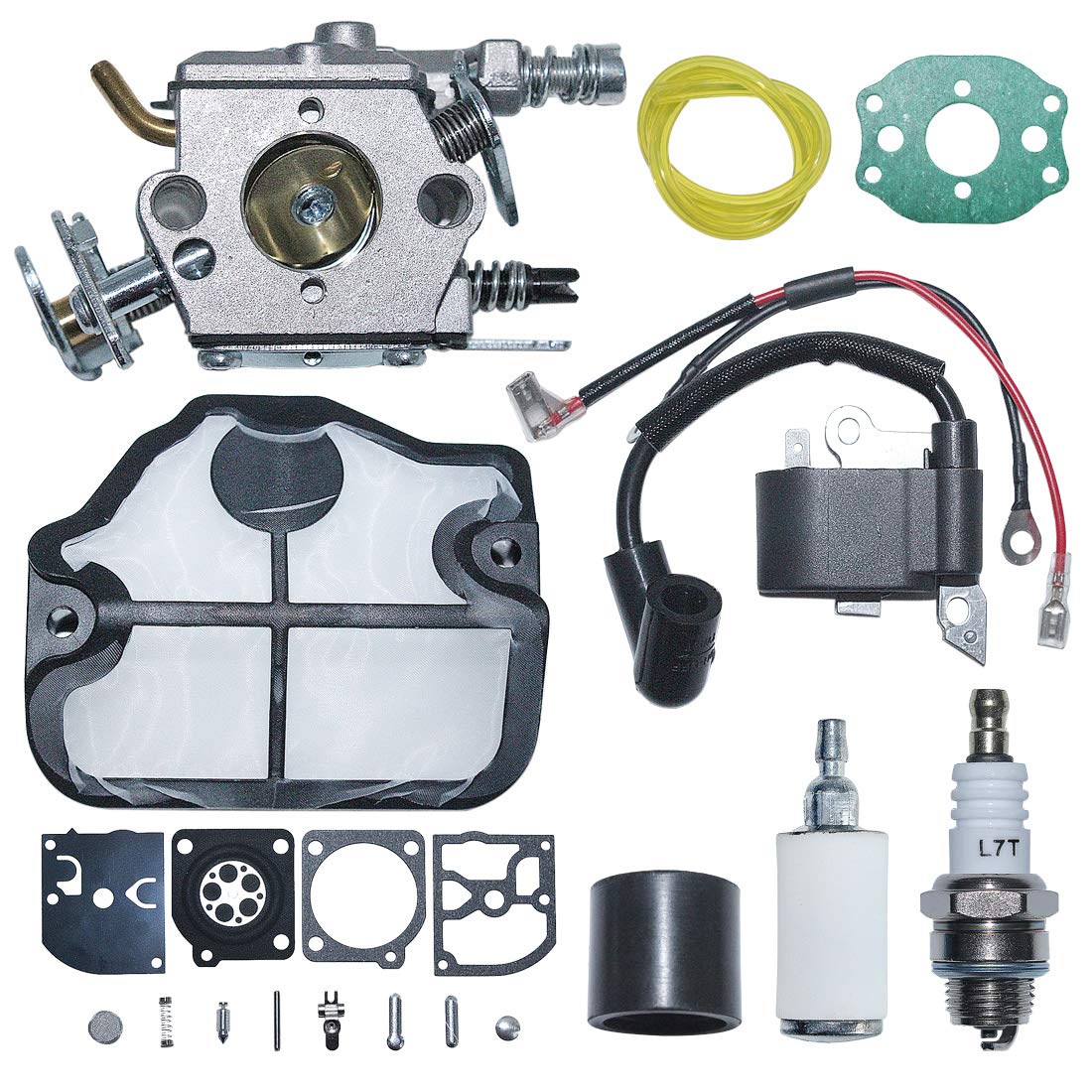 AUMEL C1Q-W29E Carburetor & Ignition Coil Repair Kit - Compatible with Husqvarna 136 137 141 142 Chainsaw - Replacement for 530039239 - Perfect for DIY Chainsaw Maintenance & Engine Repair