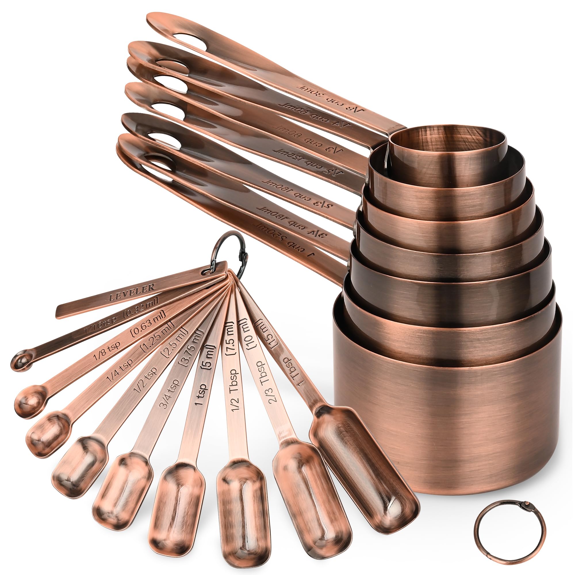 Premium 17-Piece Copper & Stainless Steel Measuring Cups and Spoons Set with Leveler - Essential Baking & Cooking Tools for Home Kitchen, Professional Chefs & Bakers