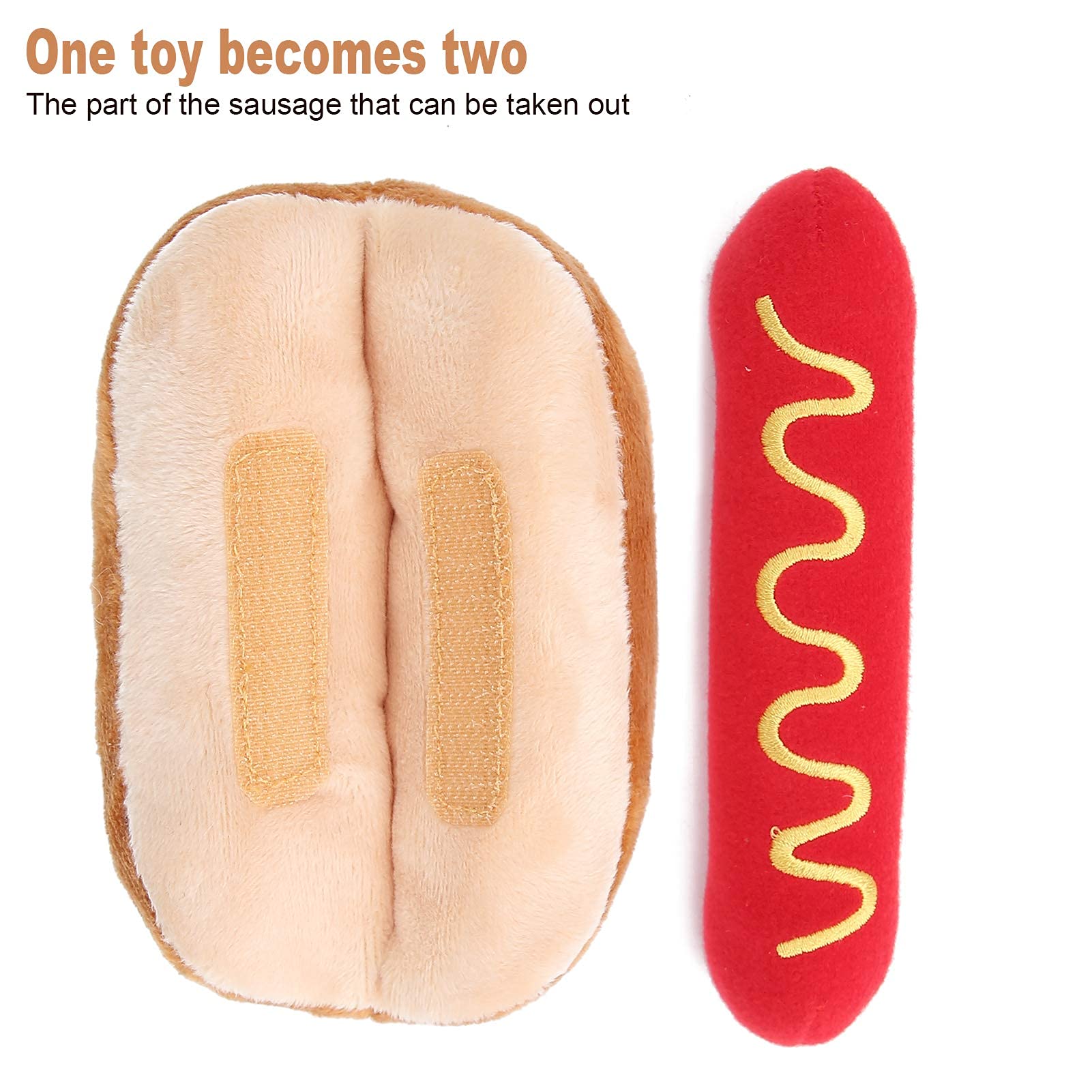 Zerodis Squeaky Plush Puppy Toys for Dogs - Hot Dog Shaped, Detachable & Soft Interactive Chew Toy for Small & Medium Dogs - Perfect for Playtime, Training & Teething Relief