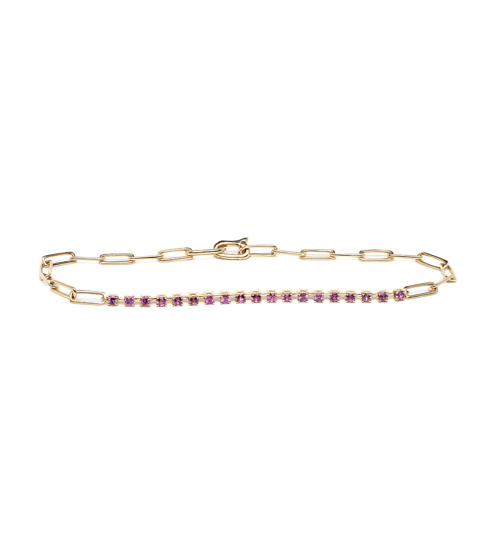 Trendy Gold Paperclip Chain Bracelet with Pink Sapphire - Elegant Jewelry for Women, Perfect for Everyday Wear, Office & Special Occasions