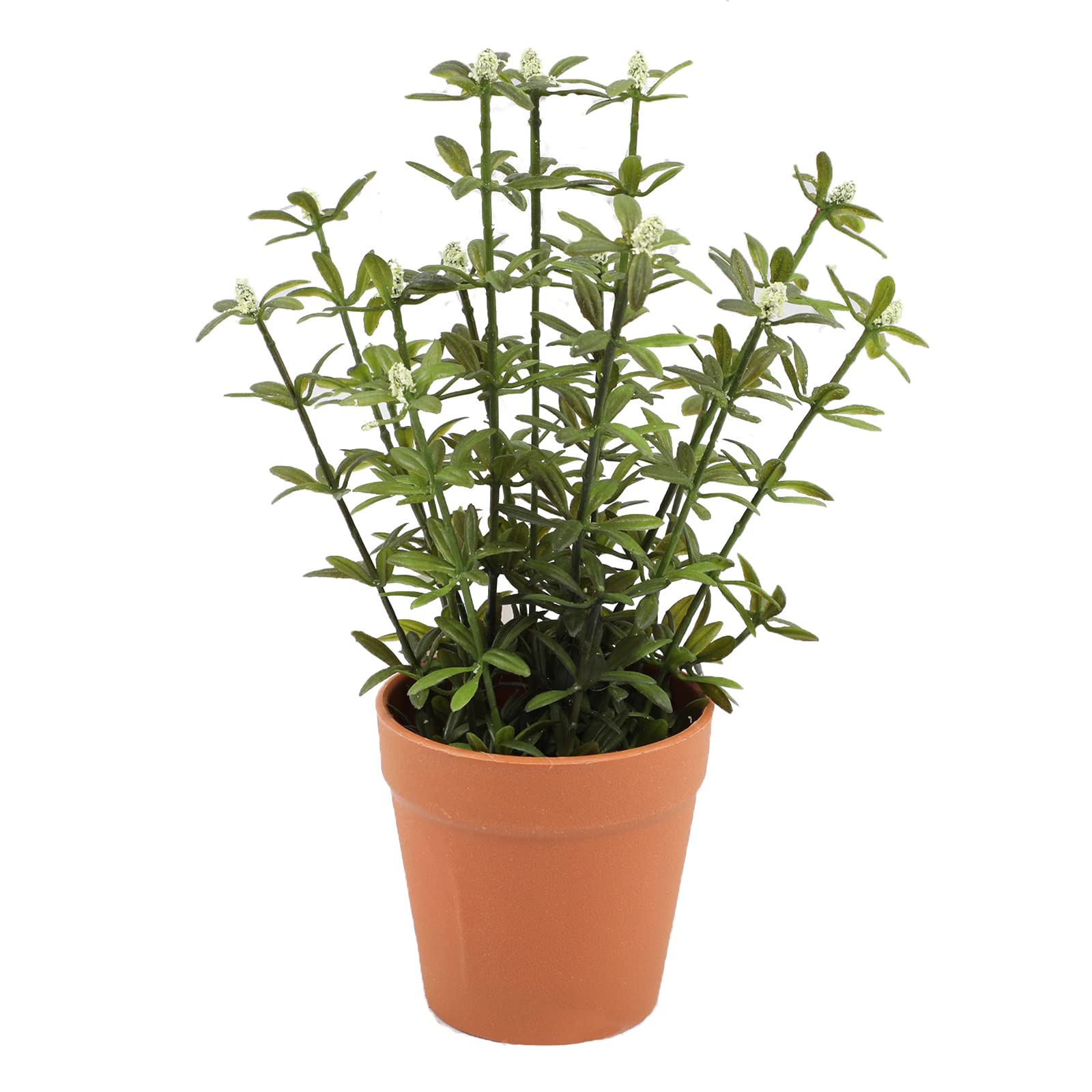 Small Faux Plants for Home Decor - 6-Leaf Artificial Potted Plant for Indoor, Bathroom, Office & Shelf Decor - Perfect for Modern Home, Spa & Workspace Styling