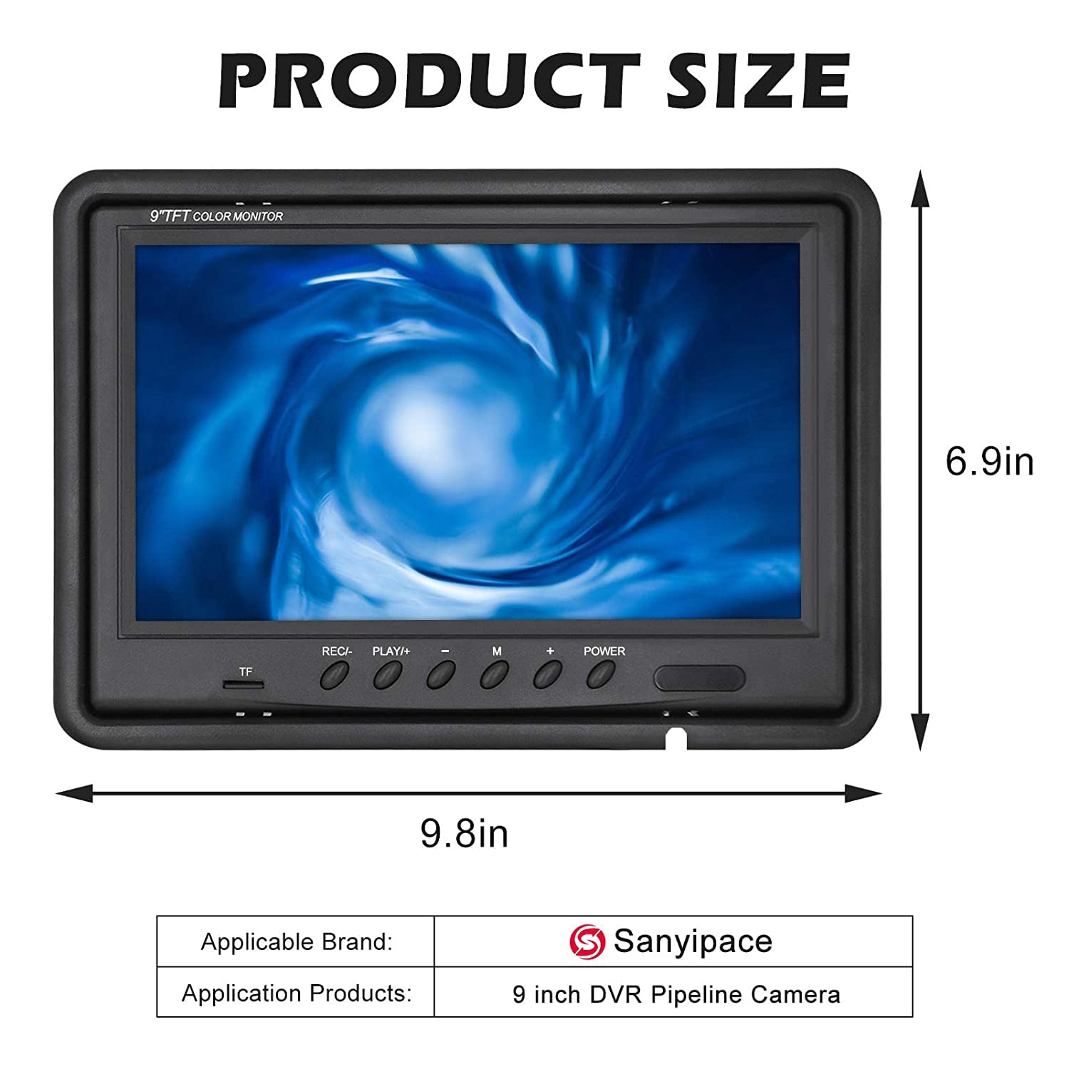 Sanyipace 9-Inch TFT Color Screen Monitor for Pipe Inspection Camera - Compatible with Sanyipace 9300D & 929DJTX Models | Ideal for Plumbing, Sewer Line, and Drain Pipe Inspections