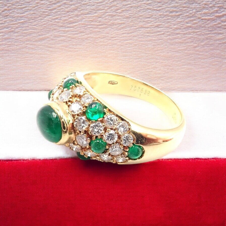 Authentic Vintage Cartier Panthere 18k Yellow Gold Diamond & Emerald Ring for Women - Luxury Jewelry Gift for Anniversary, Engagement & Special Occasions