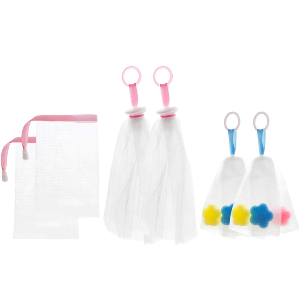 6PCS Bubble Pouch Mesh Bags for Bath & Shower - Reusable Drawstring Bubble Bath Net Pouches for Kids & Adults - Spa, Bath Toy Storage, Travel Organizer