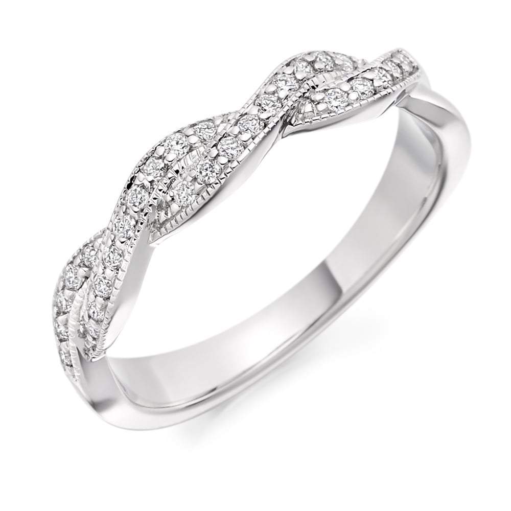 Diamond Woven 1/2 Eternity Band Ring - 14K White Gold Wedding Stackable Ring for Women, Perfect for Anniversary, Engagement, and Bridal Jewelry Gifts