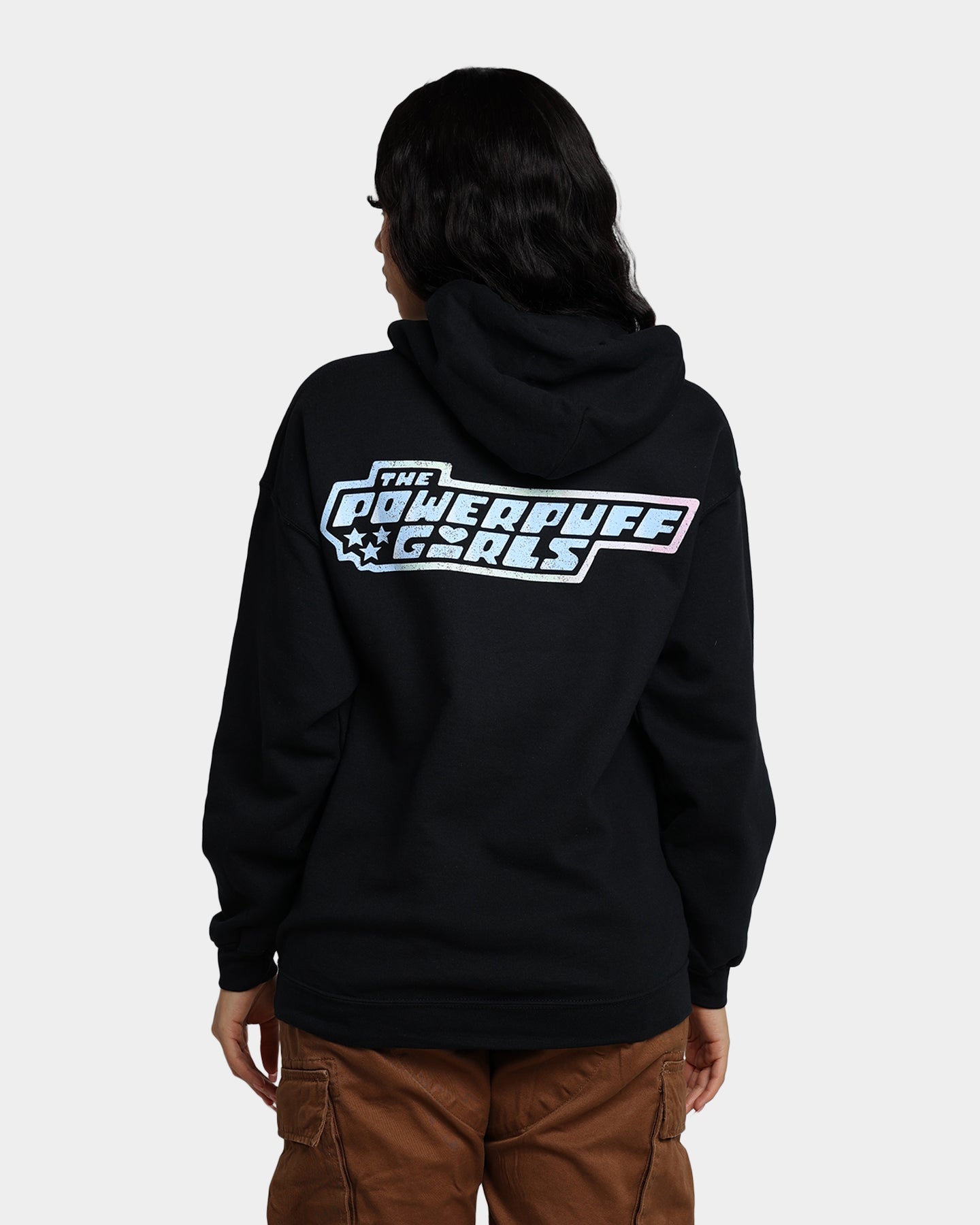 Powerpuff Girls Grid Logo Hoodie - Black Cotton Pullover Sweatshirt for Women & Men | Cartoon Graphic Streetwear | Perfect for Casual Wear, Cosplay & Gift Giving