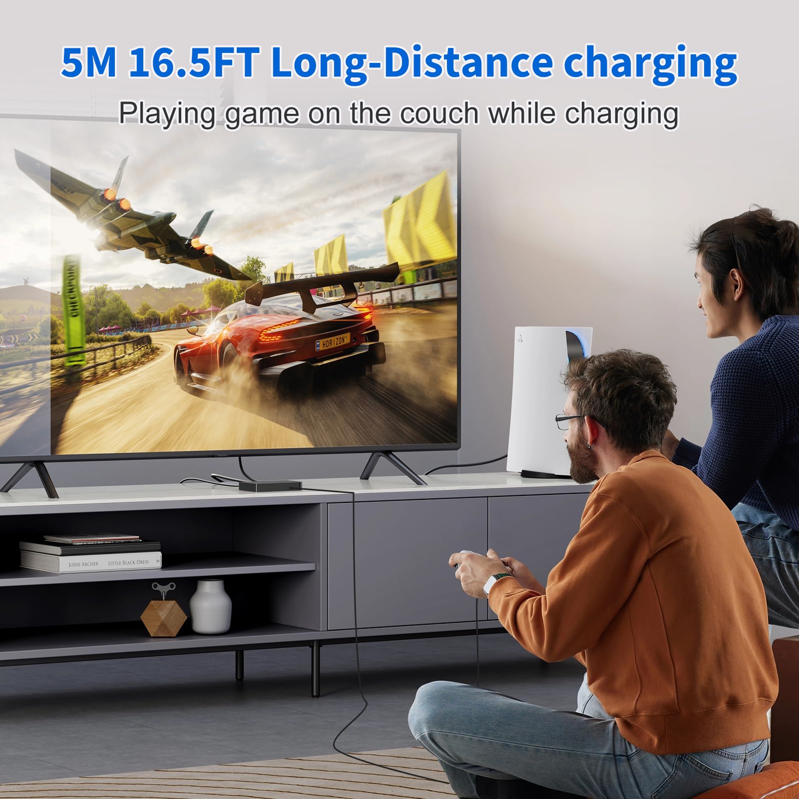 5M Extra Long USB C to USB A Fast Charging Cable 3.1A - Compatible with PS5/Xbox Series S Controller, Samsung Galaxy S10/S9/S8 Plus, LG V50/V40/G8/G7 & Other Type C Devices - Perfect for Gaming, Home & Office Charging