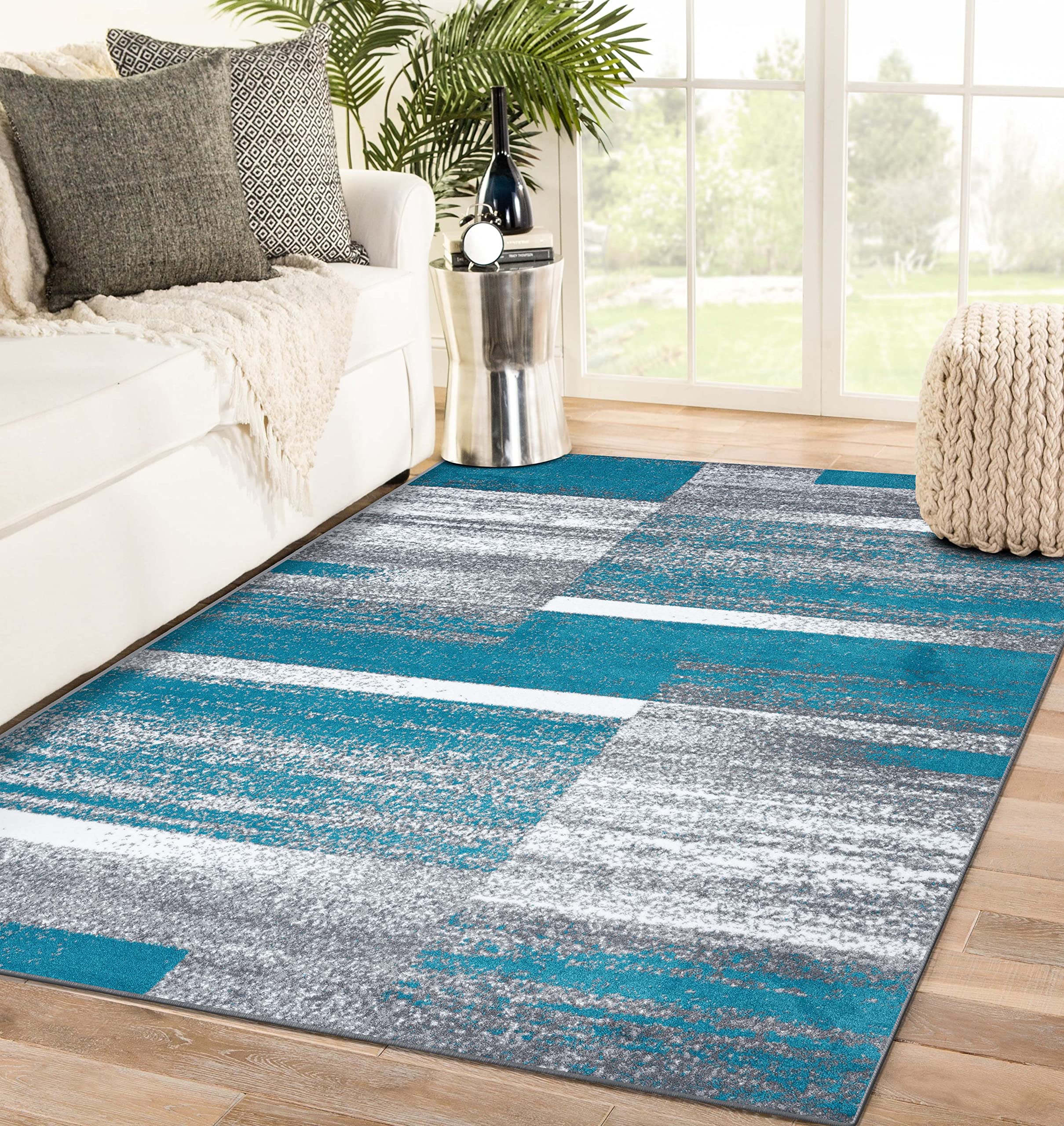 Luxe Weavers Turquoise 6x9 Art Deco Abstract Geometric Area Rug - Medium Pile Stain-Resistant Carpet for Living Room, Bedroom & Office Decor