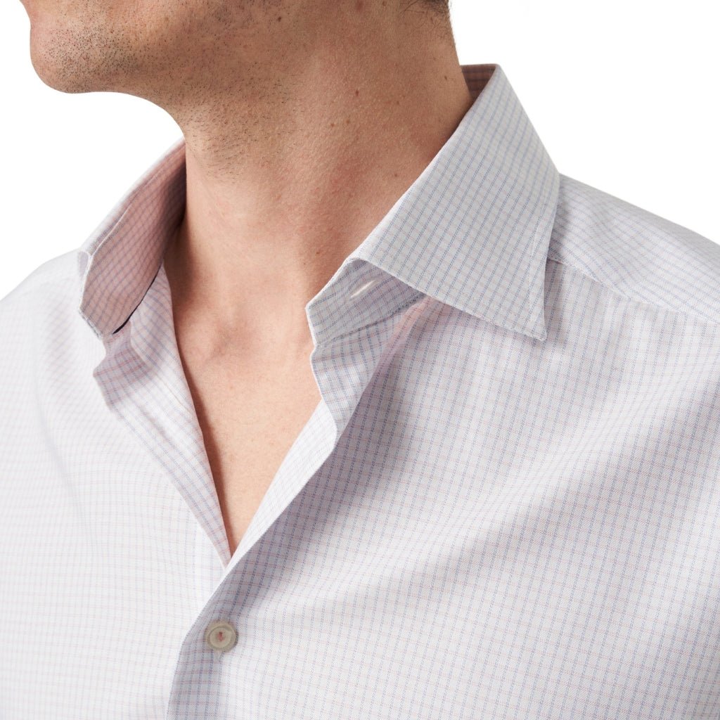 ETON Men's Check Cotton Tencel Dress Shirt - Slim Fit Single Cuff Business Casual Shirt in Pink | Perfect for Office, Wedding & Formal Occasions