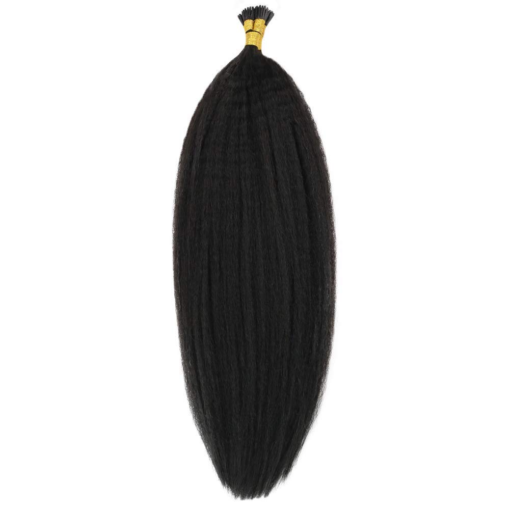 Kinky Straight Human Hair I-Tip Extensions - 100 Strands (1g/Strand) 22 Inch Natural Color Pre-Bonded Hair Extensions for Black Women | Perfect for Protective Styling, Weddings & Everyday Glam