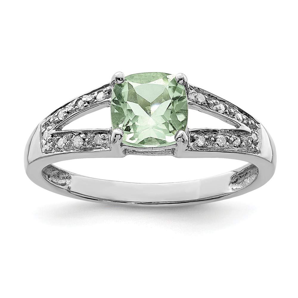 925 Sterling Silver Cushion-Cut Green Quartz & Diamond Engagement Ring (0.05 CTTW) - Perfect for Proposals, Anniversaries & Special Occasions