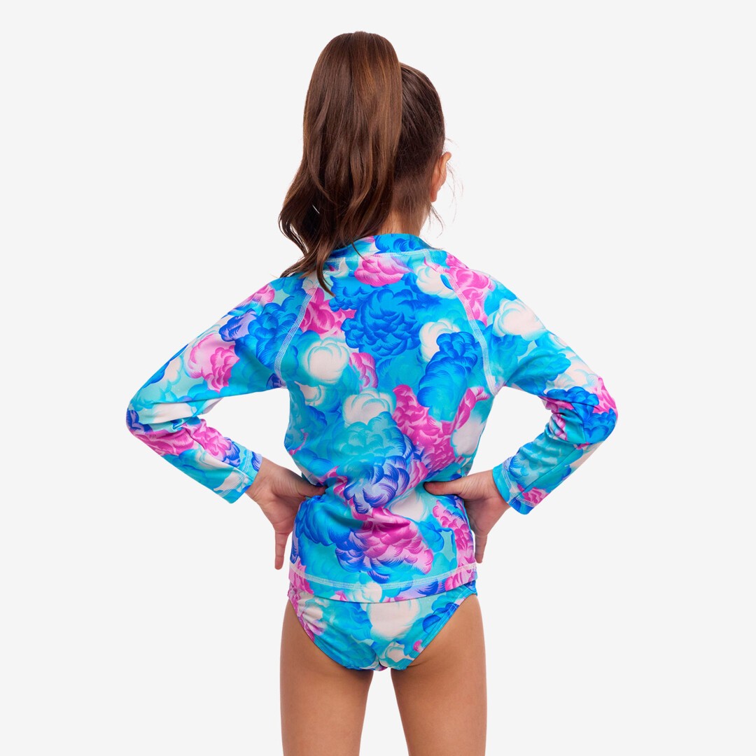 Girl's Zippy Rash Guard & Swim Brief Set - Cloud Street Print | UPF 50+ Sun Protection for Beach, Pool & Water Sports