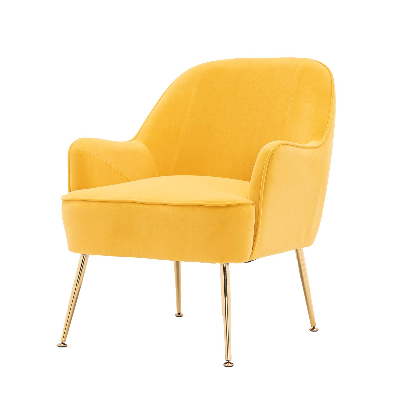 Velvet Accent Chair with Gold Metal Legs - Modern Upholstered Armchair for Living Room, Bedroom & Office - Thick Padded Comfort - Perfect as Guest Chair, Vanity Chair or Club Chair (Yellow) | Elegant Seating for Home Decor, Lounge Relaxation & Stylish Workspace