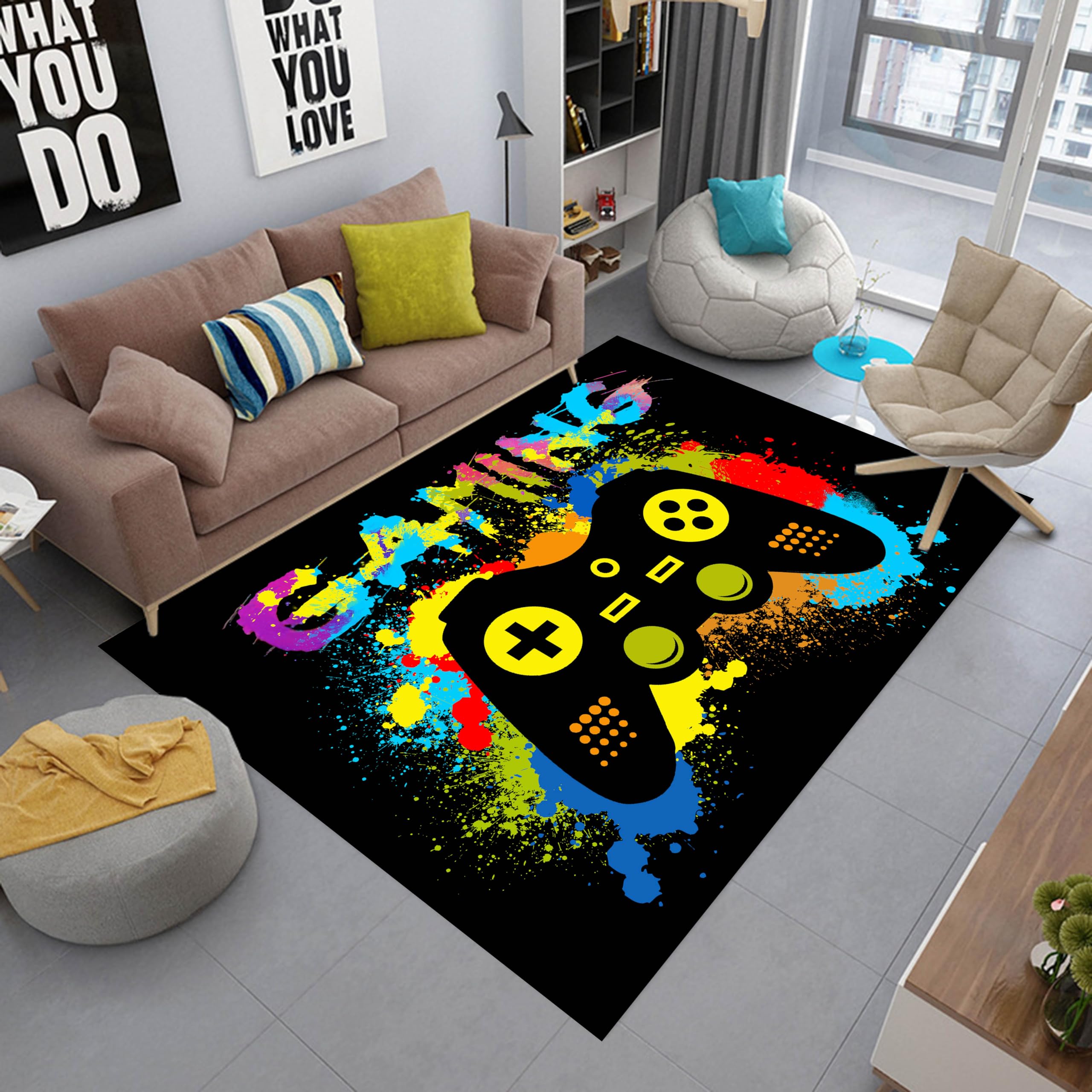 Premium 3'x5' Non-Slip Gaming Rug for Boys - Soft Gamer Carpet for Bedroom, Game Room & Living Room Decor - 60x39 Inch Durable Teen Gamer Rug - Perfect for Esports Setup, Streaming Background & Gaming Den Accessories
