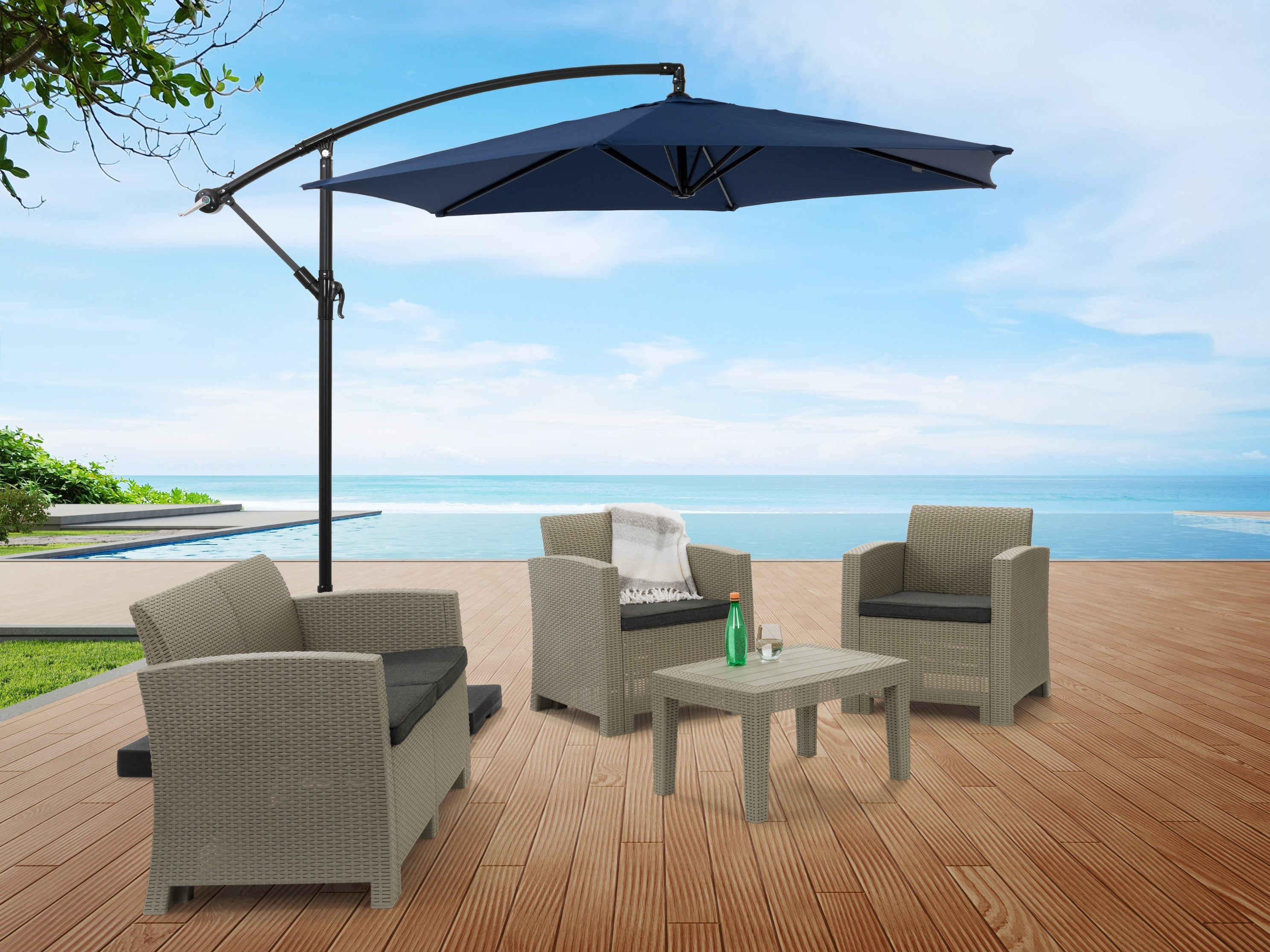 9ft Navy Blue Cantilever Umbrella - Heavy Duty Outdoor Patio Umbrella with Wind Vent for Garden, Poolside & Backyard - Perfect for Sun Protection and Outdoor Relaxation