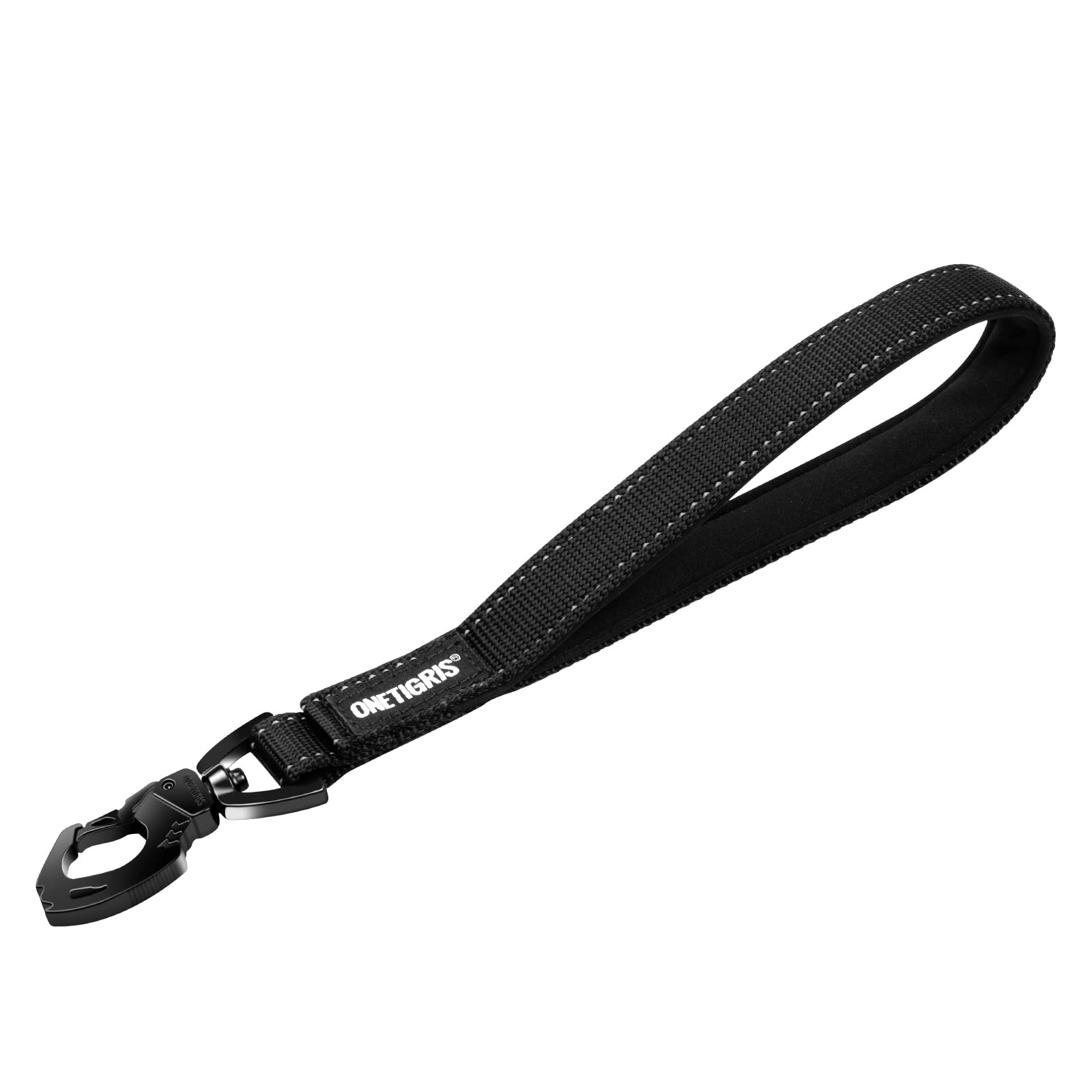 OneTigris Bolt Short Traffic Dog Leash - Reflective Nylon Leash for Small, Medium & Large Dogs - Heavy Duty Pet Walking Lead with Padded Handle (Black, Small) - Perfect for Night Walks, Jogging & Outdoor Adventures