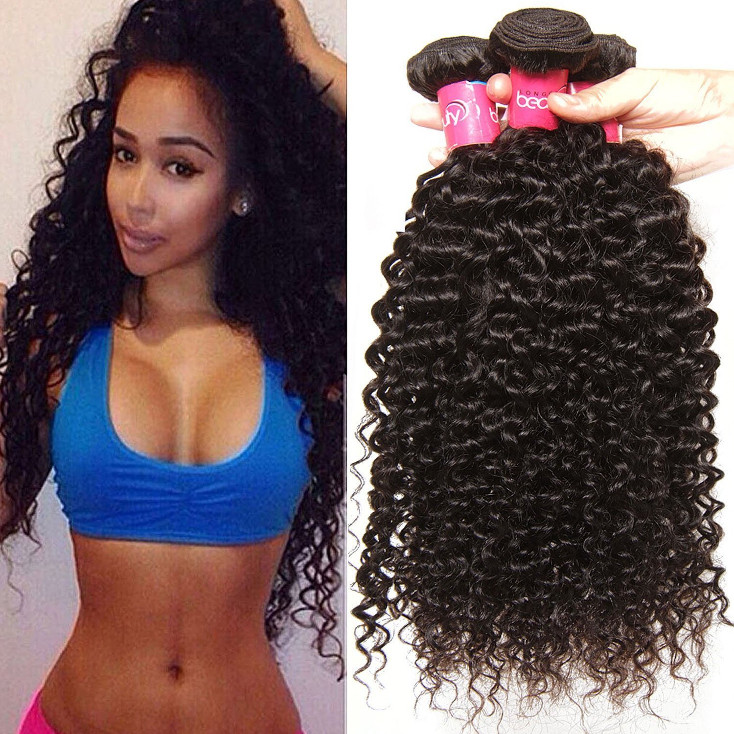 Klaiyi 12 12 12 Inch Brazilian Curly Virgin Hair Weave Bundles - Unprocessed Human Hair Extensions, Natural Color, Tangle Free, Can Be Dyed & Bleached - Perfect for Daily Wear, Parties & Special Occasions
