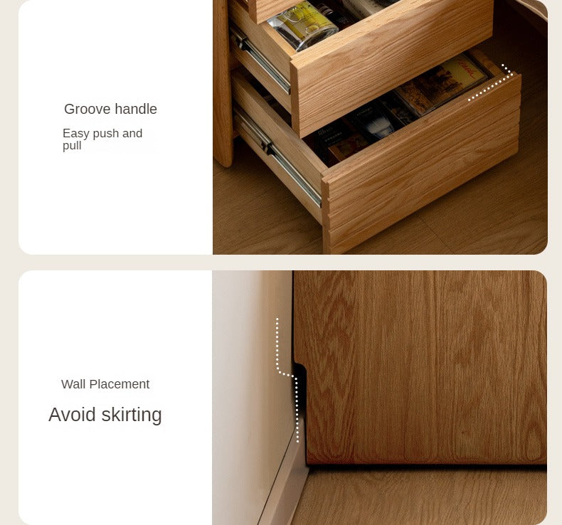 Solid Oak Wood Nightstand with Glass Top - Modern Movable Bedside Table for Bedroom, Living Room, or Office