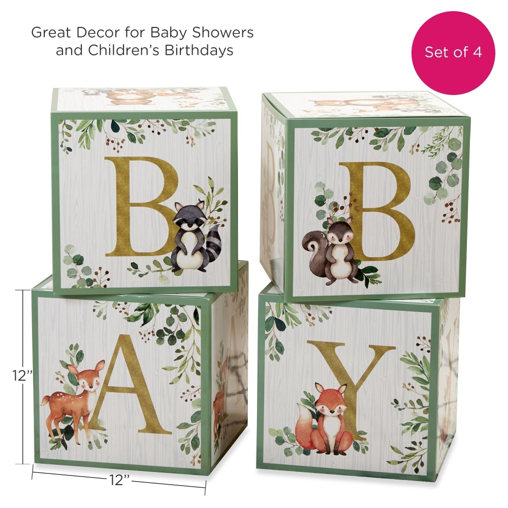 Woodland Baby Block Box Set of 4 - Natural Wooden Toy Blocks for Toddlers Learning & Play - Perfect for Nursery Decor, Early Childhood Education, and Sensory Development