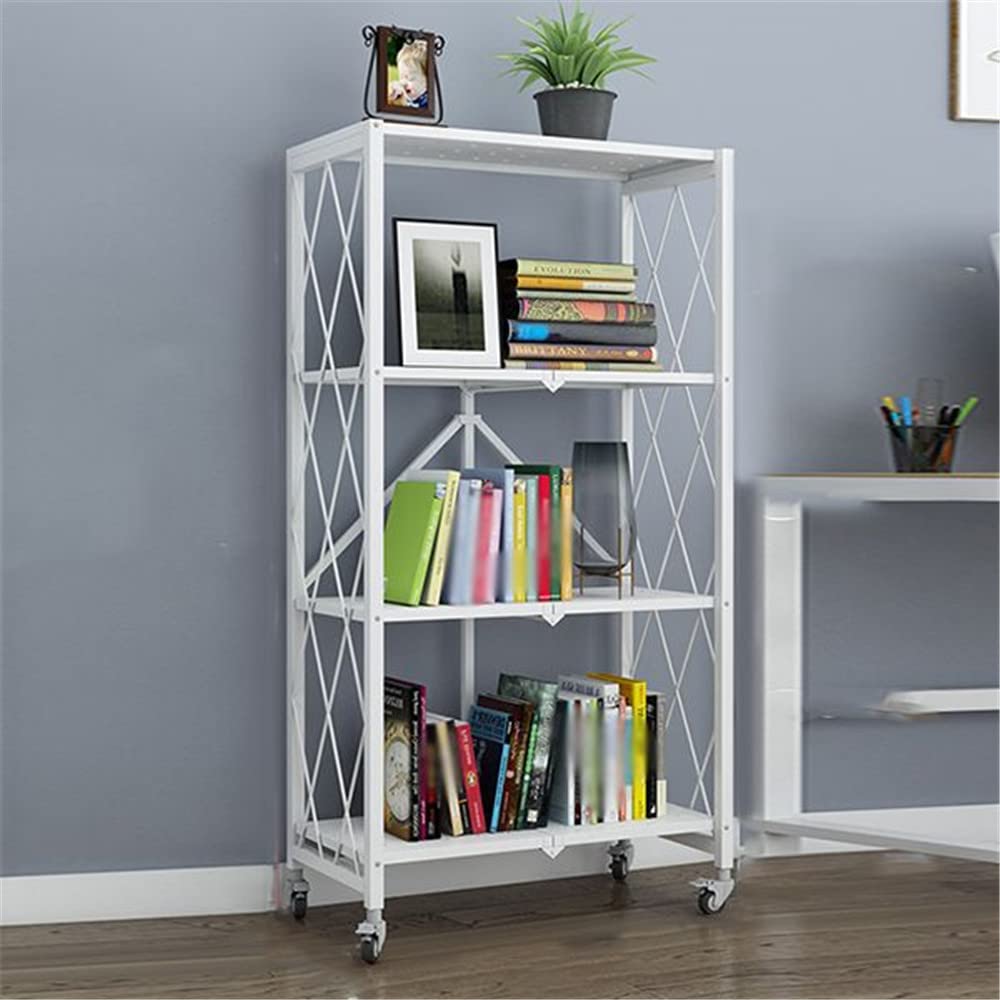 4-Tier Foldable Metal Storage Shelf with Wheels - Heavy Duty Freestanding Shelving Unit for Kitchen, Pantry, Closet, Garage - White 28