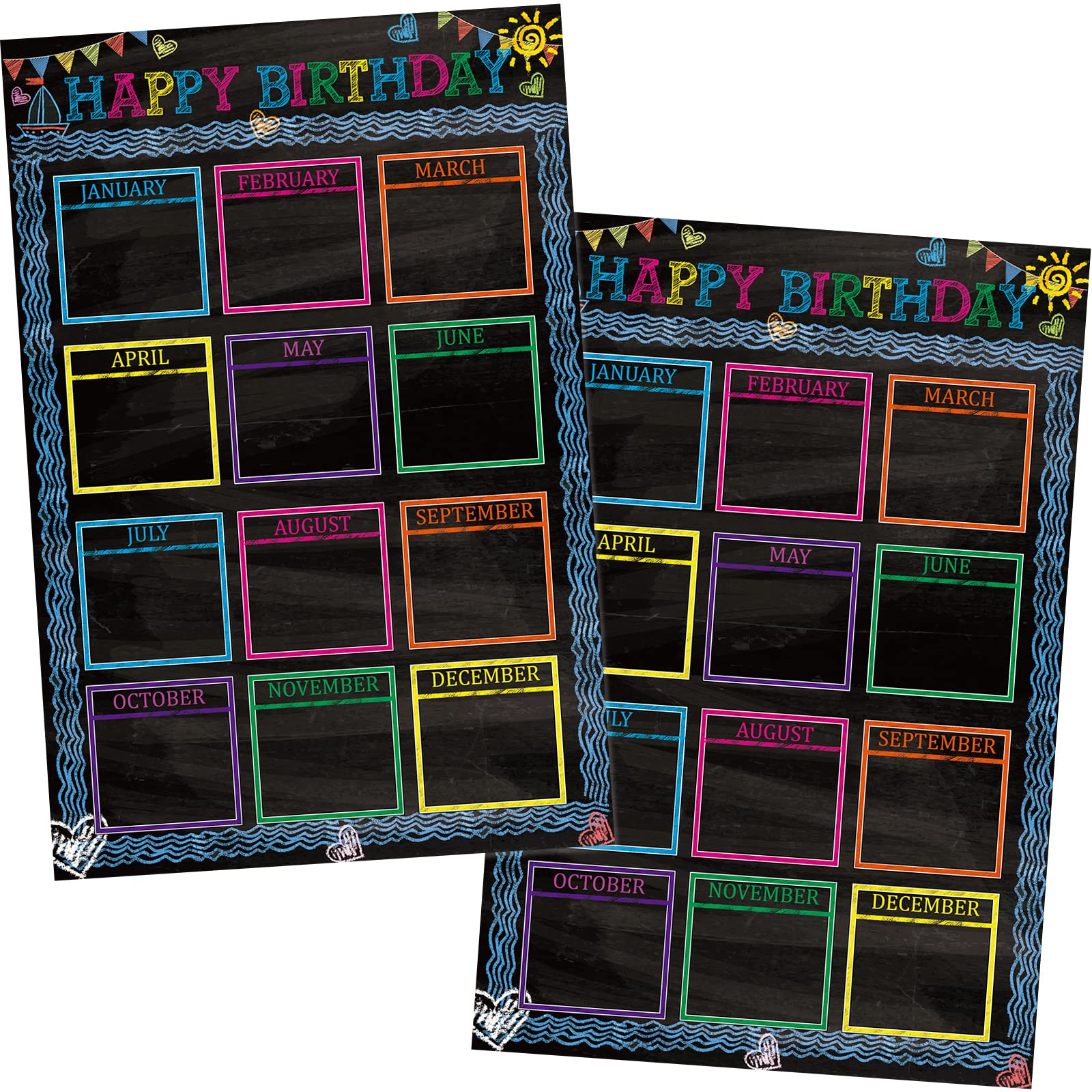 2Pcs Chalkboard Birthday Poster Set - 17