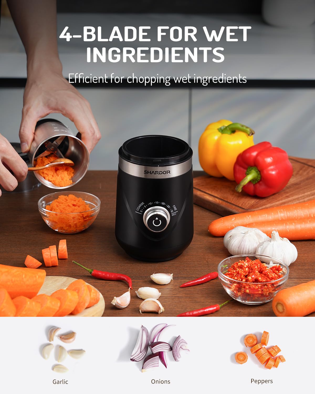 SHARDOR Electric Coffee & Spice Grinder with 2 Removable Stainless Steel Cups - Adjustable Precision Grinder for Wet & Dry Ingredients - Perfect for Coffee Beans, Pepper, Nuts, Grains & More (70g Capacity) - Ideal for Home Kitchen, Coffee Shops & Gourmet Cooking