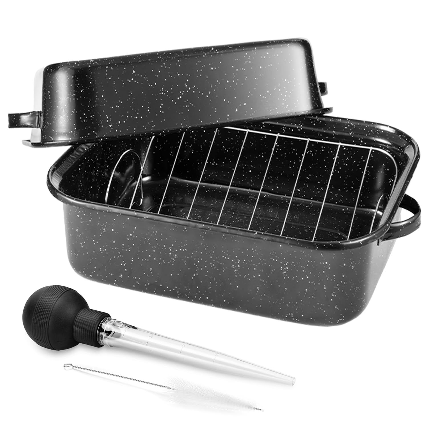 21 Inch Extra Large Roasting Pan with V-Rack & Lid - 25 lb Capacity Heavy Duty Rectangular Turkey Roaster for Baking, Grilling & Holiday Cooking - Perfect for Thanksgiving, Christmas & Family Gatherings