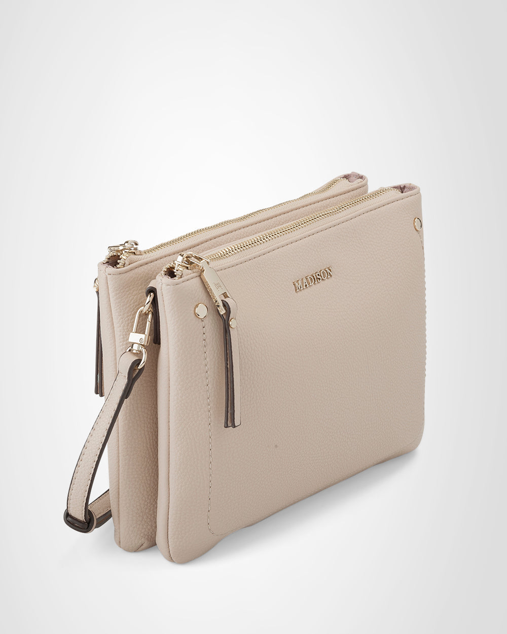 Charlotte Double Zip Crossbody Bag with Adjustable Stripe Strap - Stylish Hands-Free Purse for Women, Perfect for Travel, Shopping & Everyday Use
