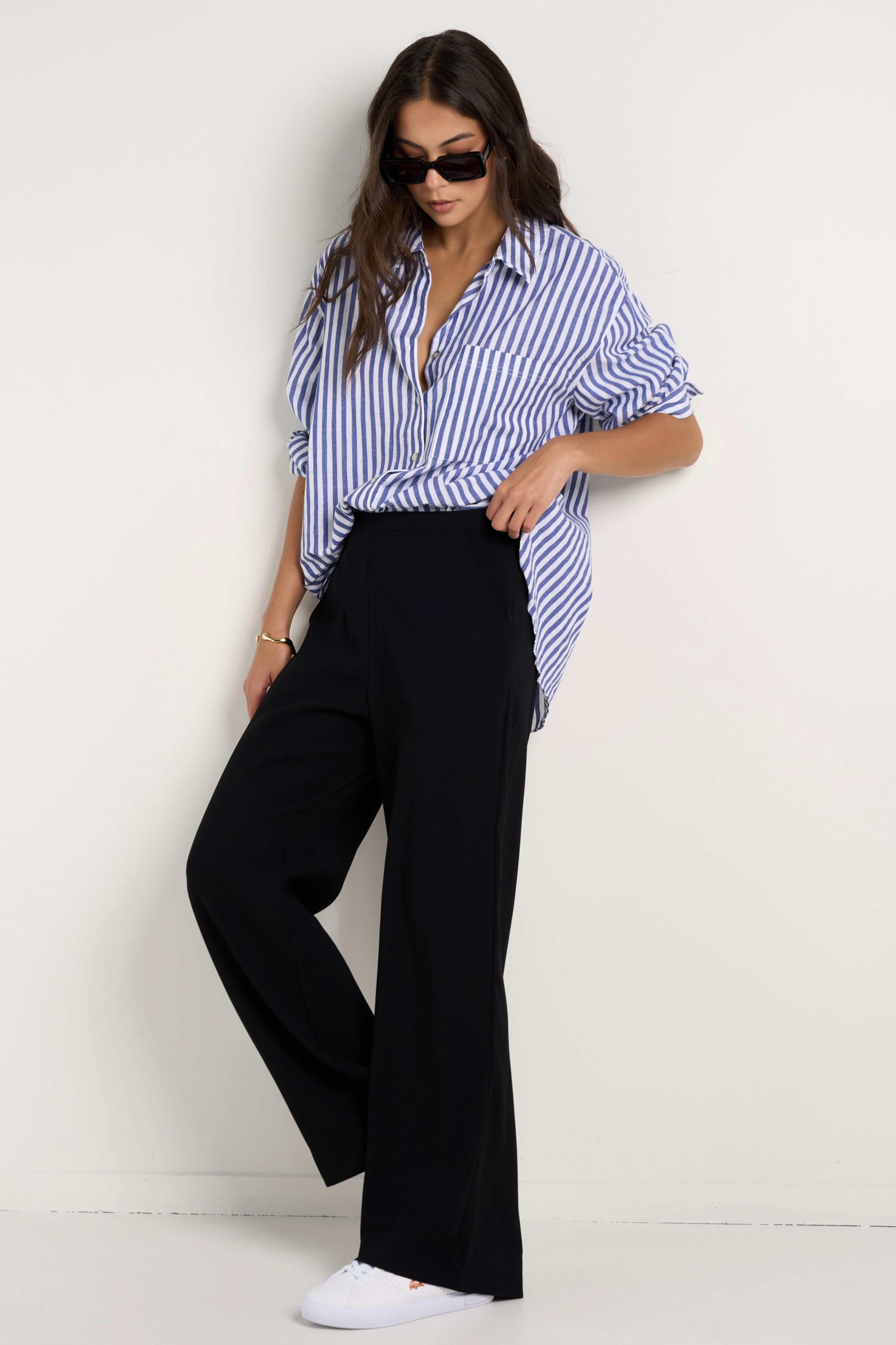 Best Life Black Soft Crepe Wide Leg Pants for Women - Comfortable High Waist Flowy Trousers for Work, Office & Casual Wear