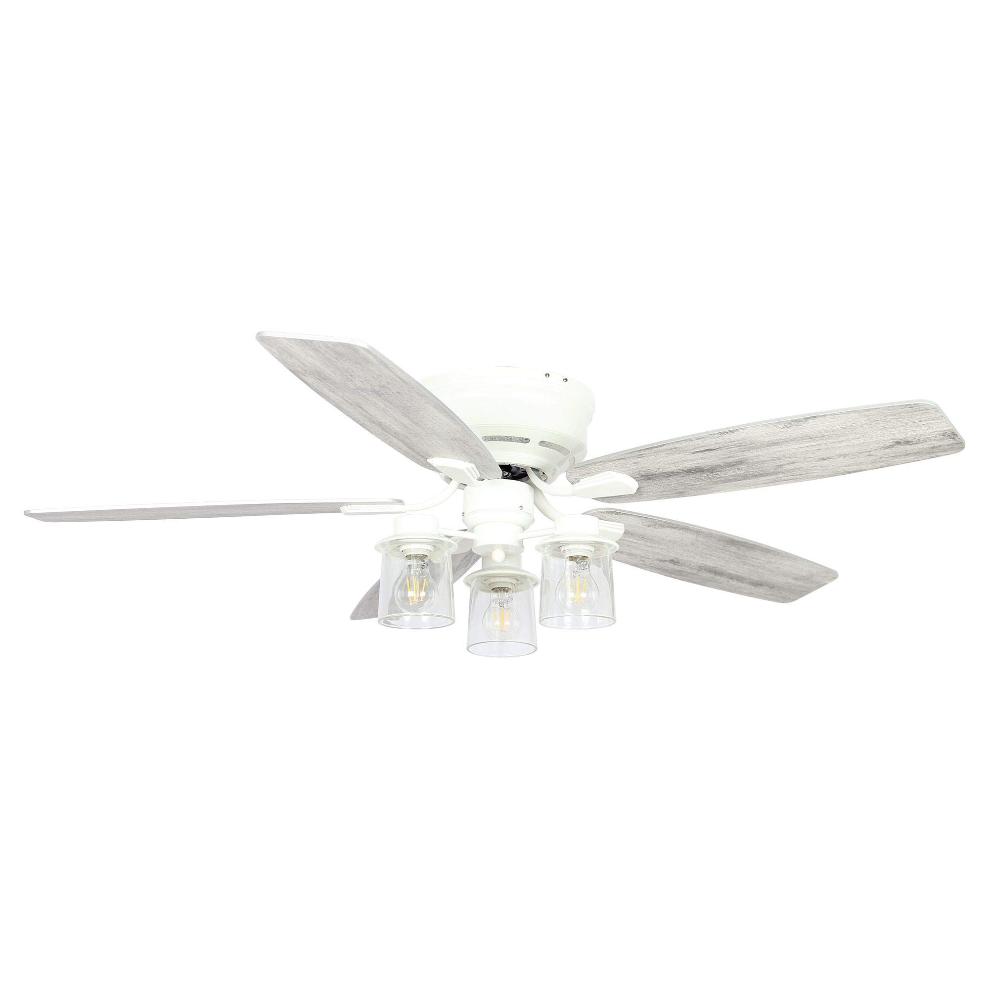 52 Inch White Low Profile Ceiling Fan with Lights & Remote Control - Flush Mount Chandelier Style for Bedroom, Living Room & Kitchen | Parrot Uncle