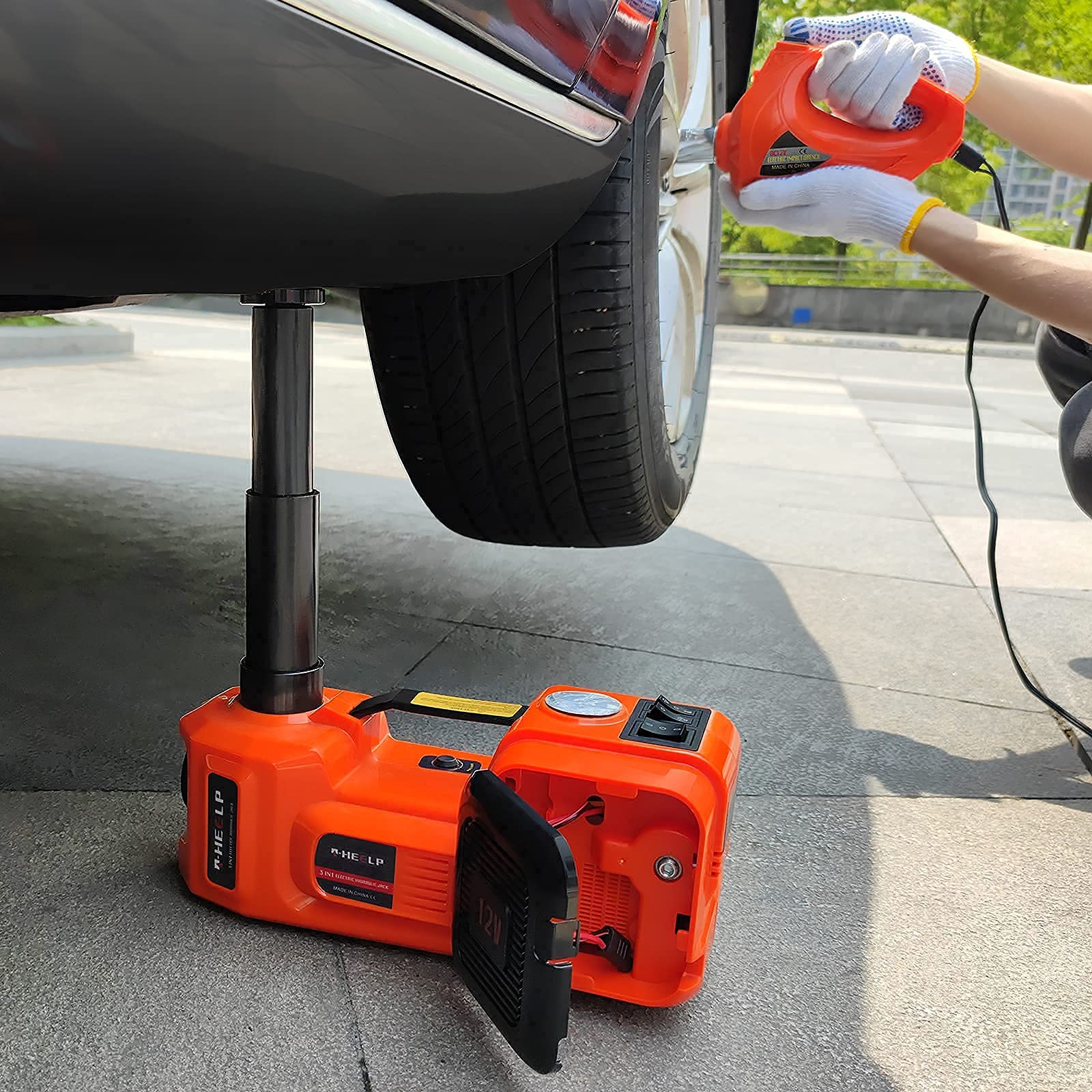 5 Ton 12V Electric Hydraulic Car Jack Lift Kit with Impact Wrench (6.1-17.7 Inch Lift Range) - for SUV, Truck, Sedan, MPV Tire Change & Garage Repair - Perfect for Emergency Roadside Assistance & DIY Auto Maintenance
