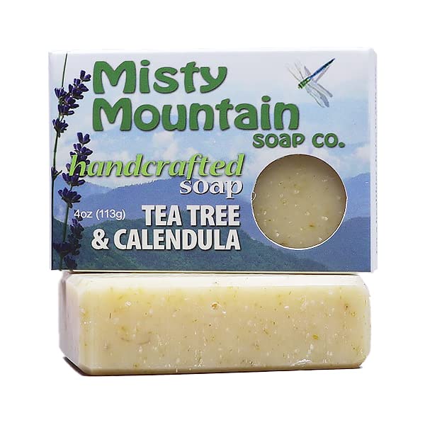 Natural Tea Tree & Calendula Bar Soap | Handmade Organic Soap for Acne & Sensitive Skin | Misty Mountain Soap Co. | Perfect for Daily Face & Body Cleansing