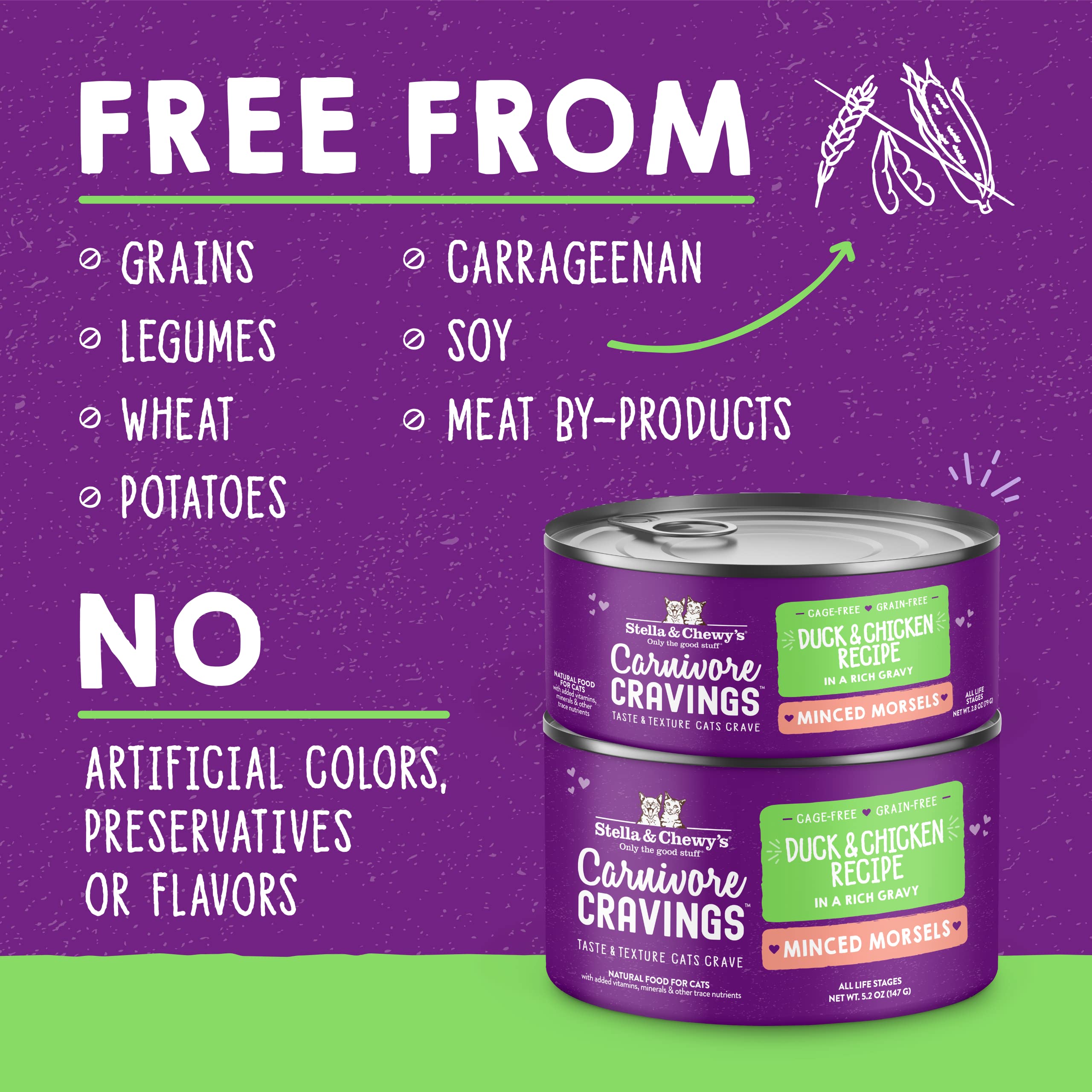 Stella & Chewy's Grain Free Wet Cat Food - High Protein Cage-Free Chicken & Duck Recipe in 5.2oz Cans (Pack of 24) | Natural Cat Food for Adult & Senior Cats | Perfect for Picky Eaters & Weight Management