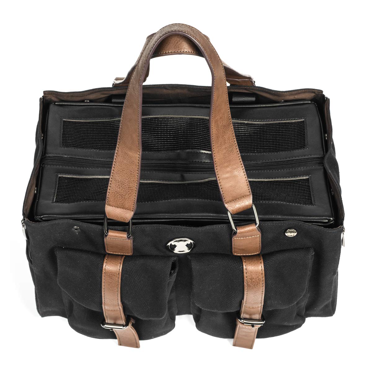 Interchangeable Shell Tote Pet Carrier - Black Canvas Weekend Travel Bag for Dogs & Cats | Compatible with Base Carrier Only | Perfect for Air Travel, Road Trips & Vet Visits