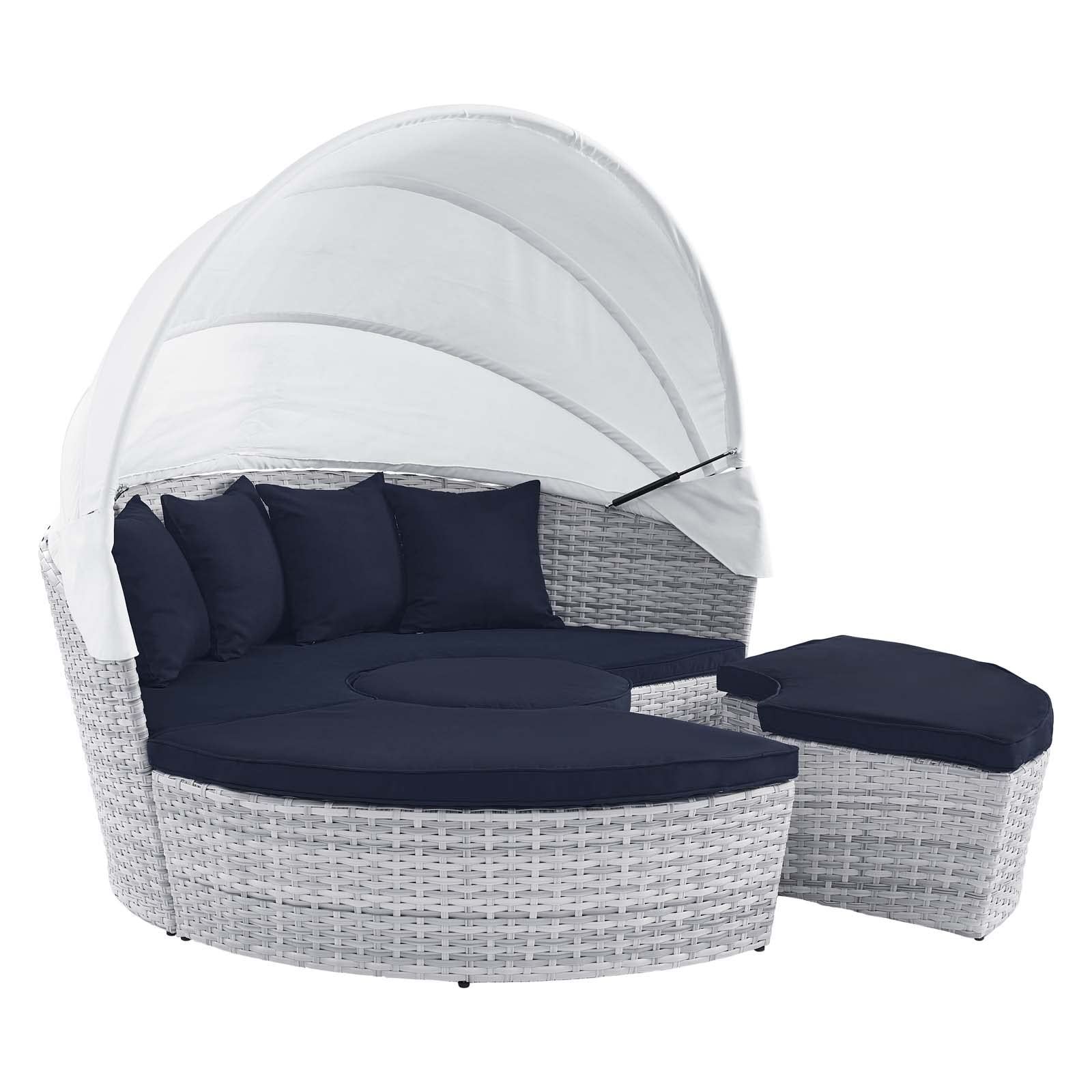 Modway Scottsdale Outdoor Patio Wicker Rattan Sectional Daybed with Canopy - Light Gray Navy Color - Perfect for Backyard, Poolside & Garden Relaxation