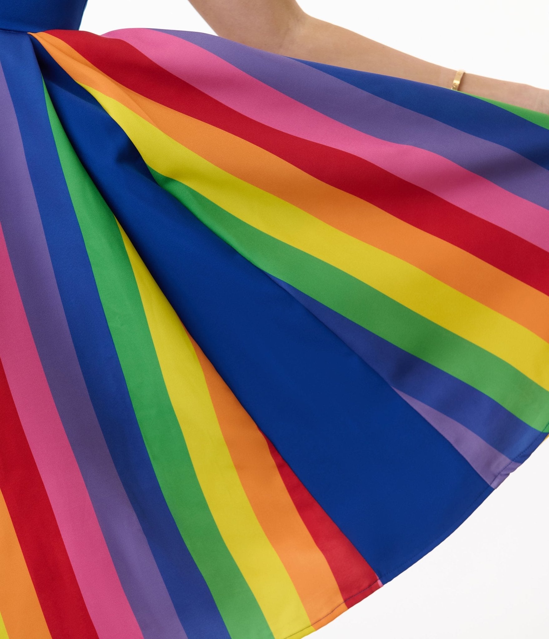 Vintage Blue & Rainbow Stripe Swing Dress - Retro 1950s Style Flared Skirt Dress for Women | Perfect for Cocktail Parties, Date Nights & Special Occasions